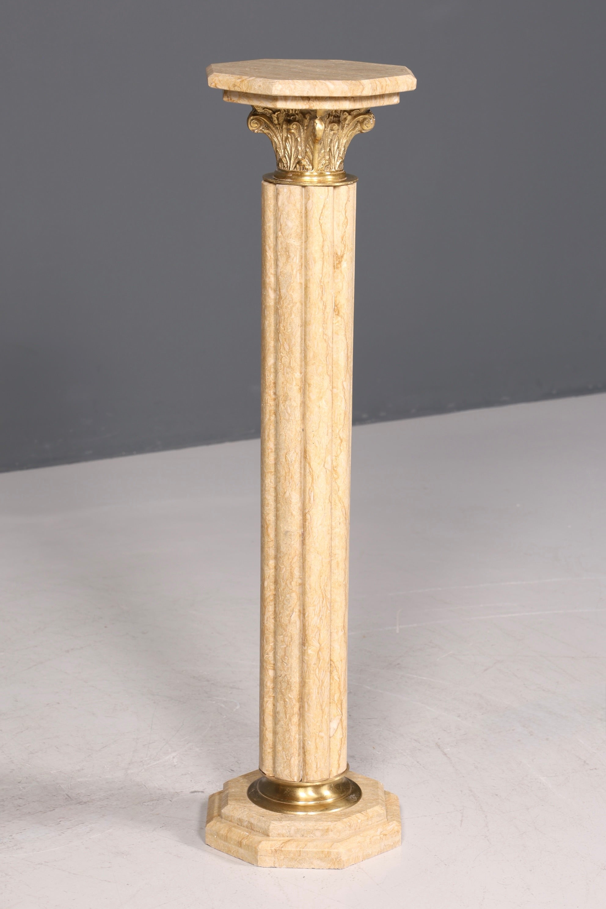 Beautiful Baroque style column, Louis XV marble flower stand, natural stone, beige base, shelf, 1 of 2