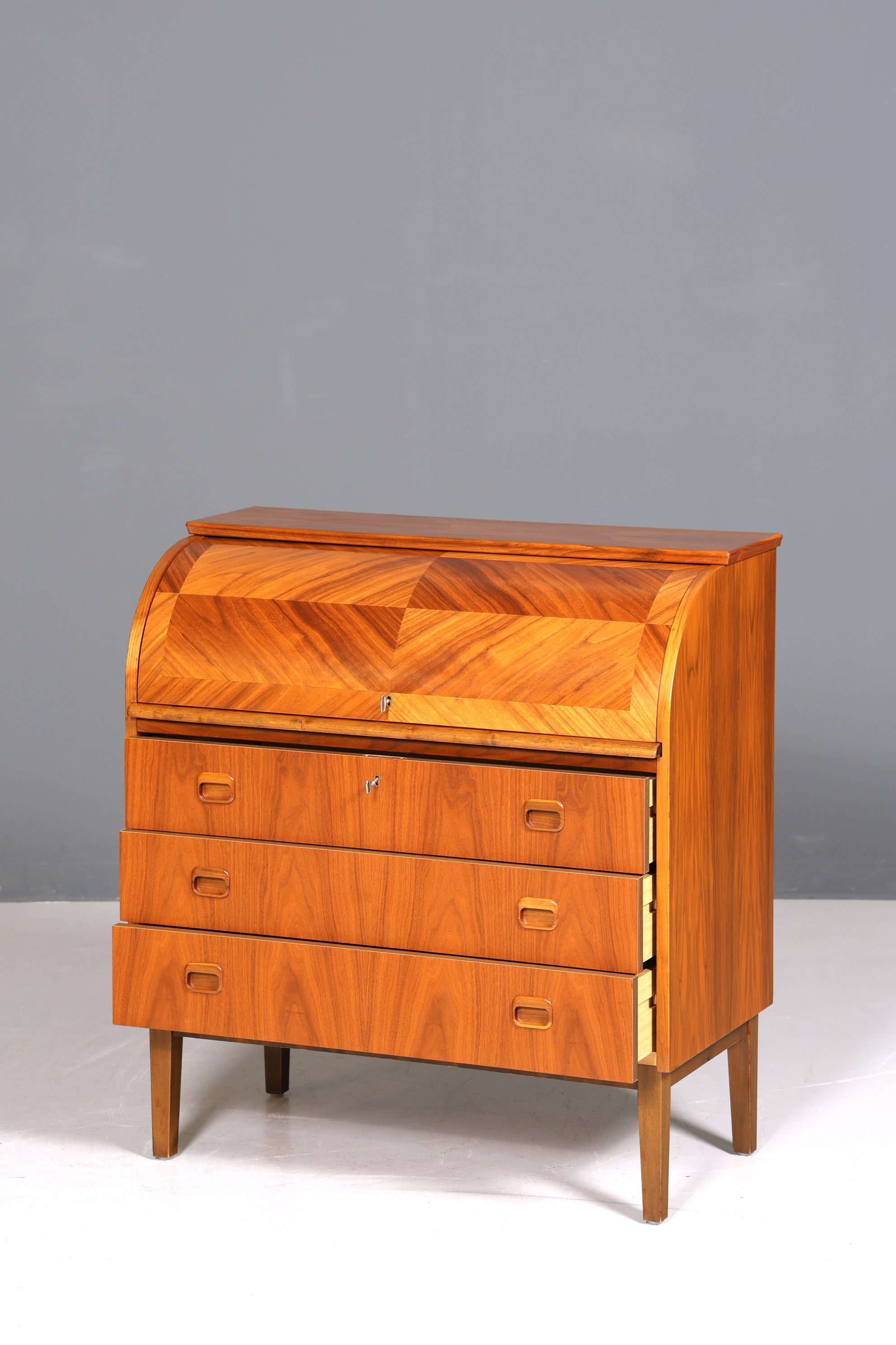 Wunderschöner Mid Century Rollladen Sekretär Danish Design echt Holz Schreibkommode 60er Jahre