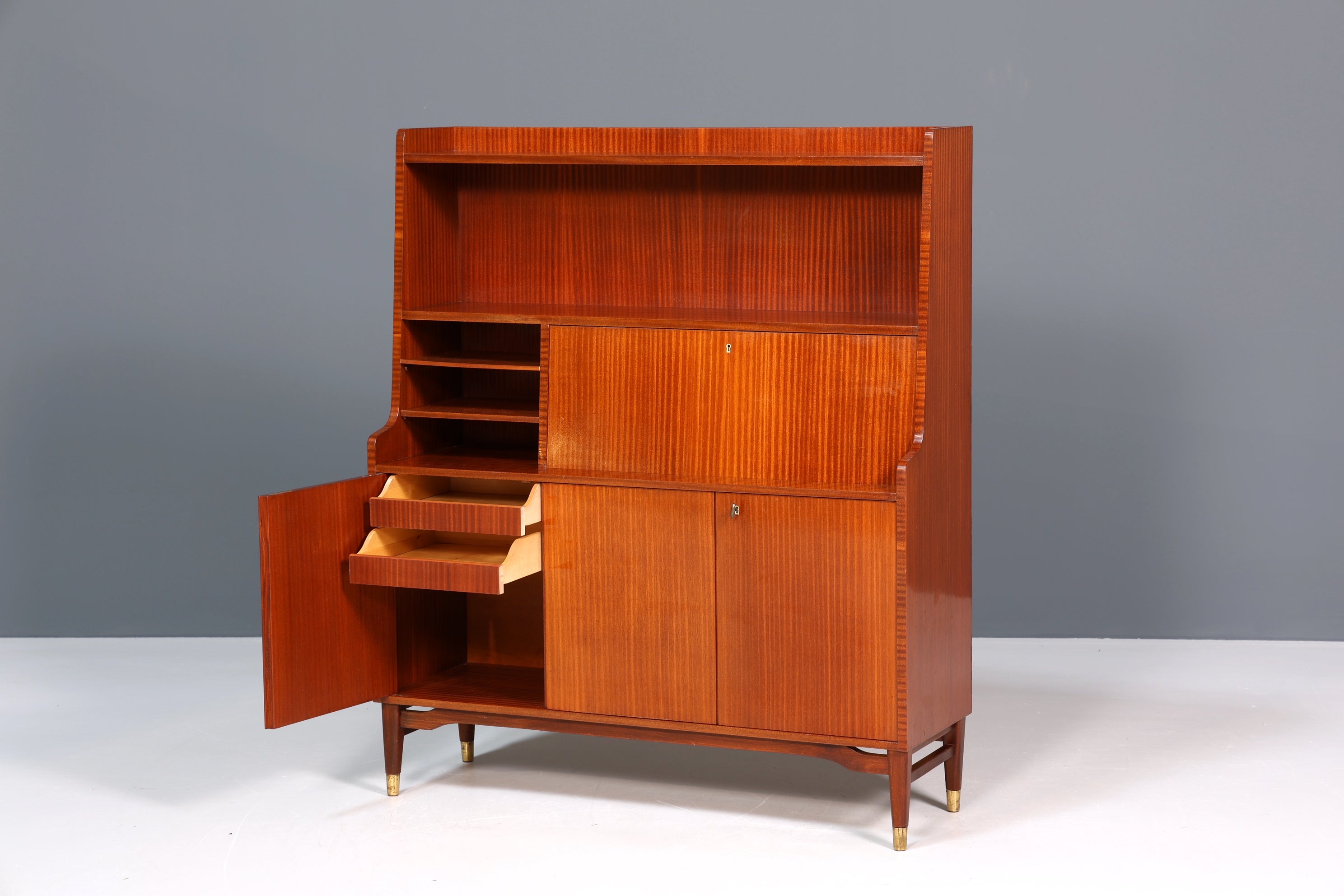 Schlichter Mid Century Schrank Sekretär Bücherregal Retro Highboard Vintage Regal 60s