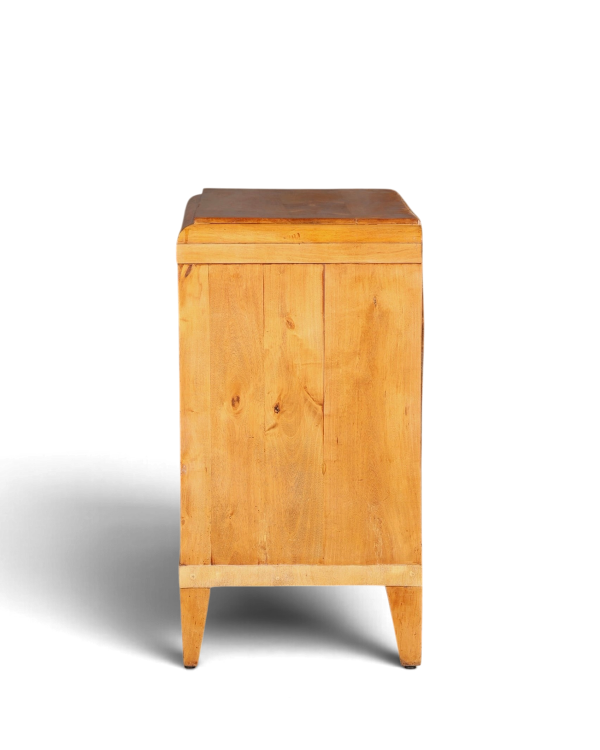 Hauptstadt Möblerei Biedermeier Kommode aus massivem Birkenholz mit drei Schubladen, Seitenansicht, antik um 1880