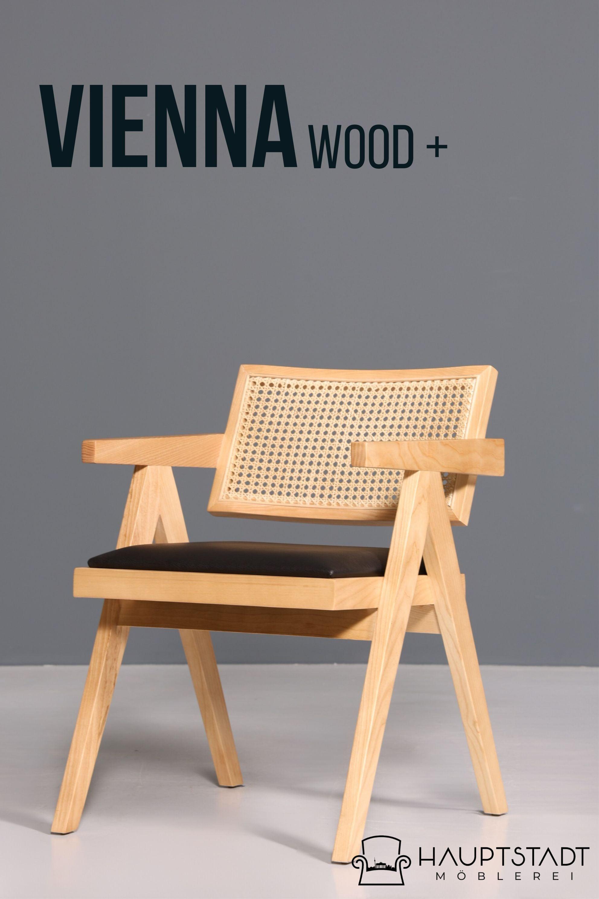 Sehr edler Korbgeflecht Stuhl "Vienna Wood +" Armlehnsessel Bauhaus Relax Lounge Chair Stuhl Esszimmer Stuhl Küchenstuhl