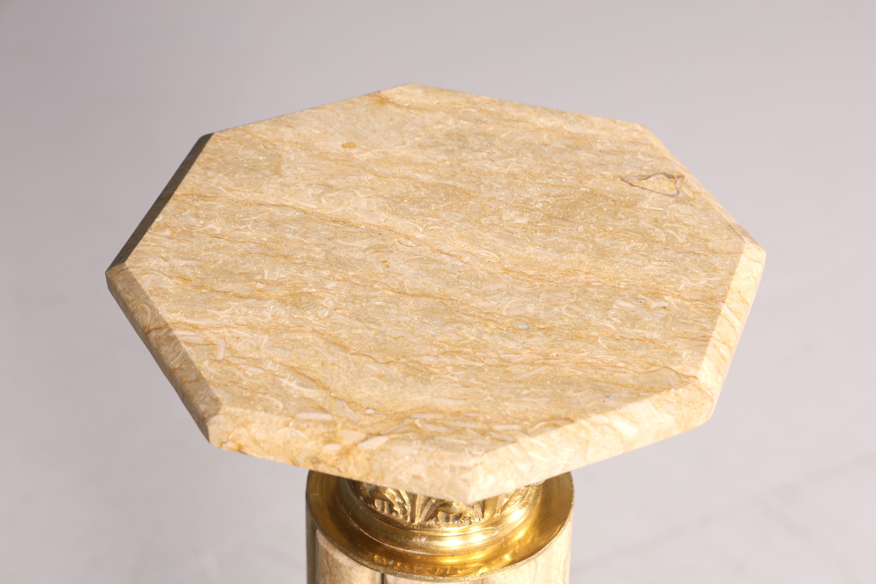 Beautiful Baroque style column, Louis XV marble flower stand, natural stone, beige base, shelf, 1 of 2