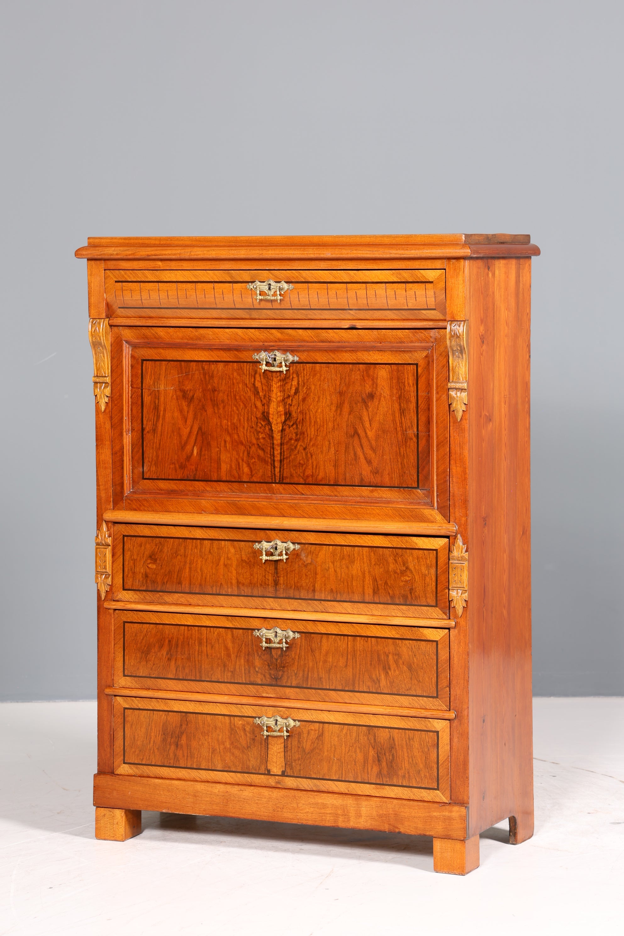 Edler Gründerzeit Sekretär Vertiko Highboard Louis Philippe Kommode Sekretär Schrank um 1880