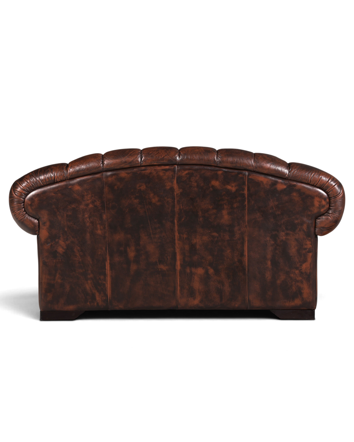 Hauptstadt Möblerei Chesterfield Centurion 2-Sitzer Sofa aus braunem Echtleder, Rückansicht des englischen Klassikers