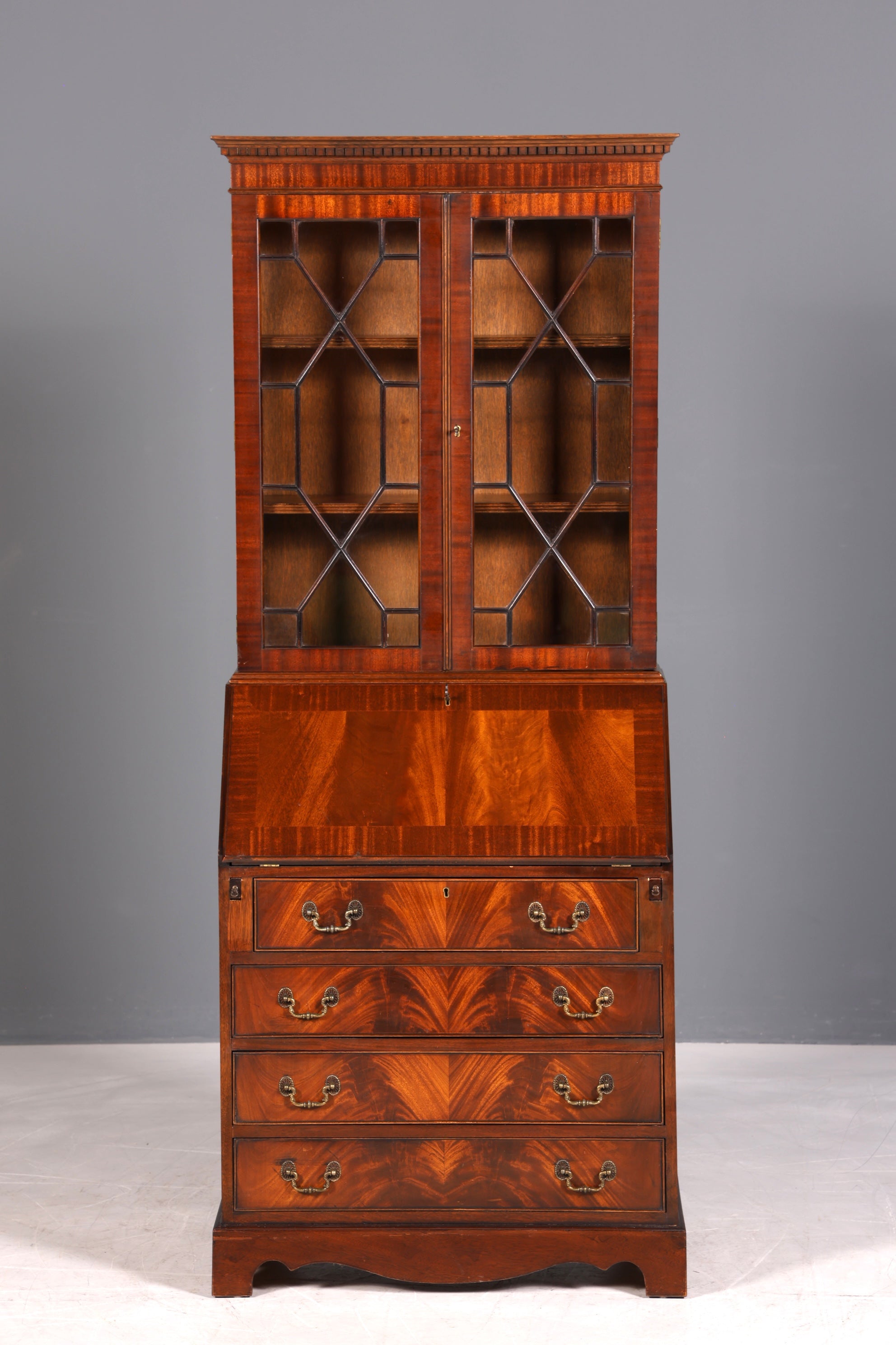 F973 Finish cm Wunderschöner Englischer Sekretär Büro Aufsatzsekretär Antik 60S Vitrinen Schrank UK