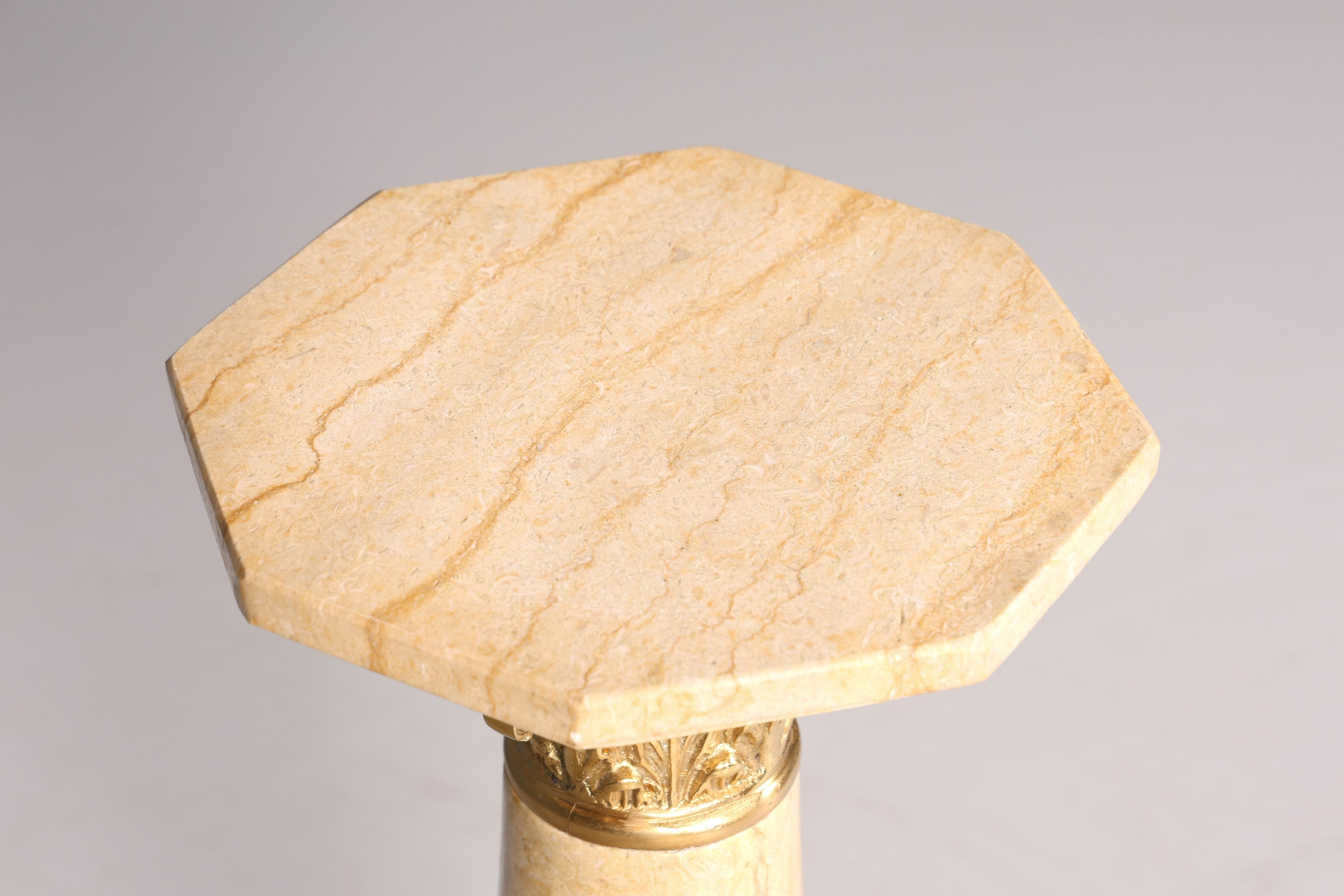 Beautiful Baroque style column, Louis XV marble flower stand, natural stone, beige base, shelf, 2 of 2