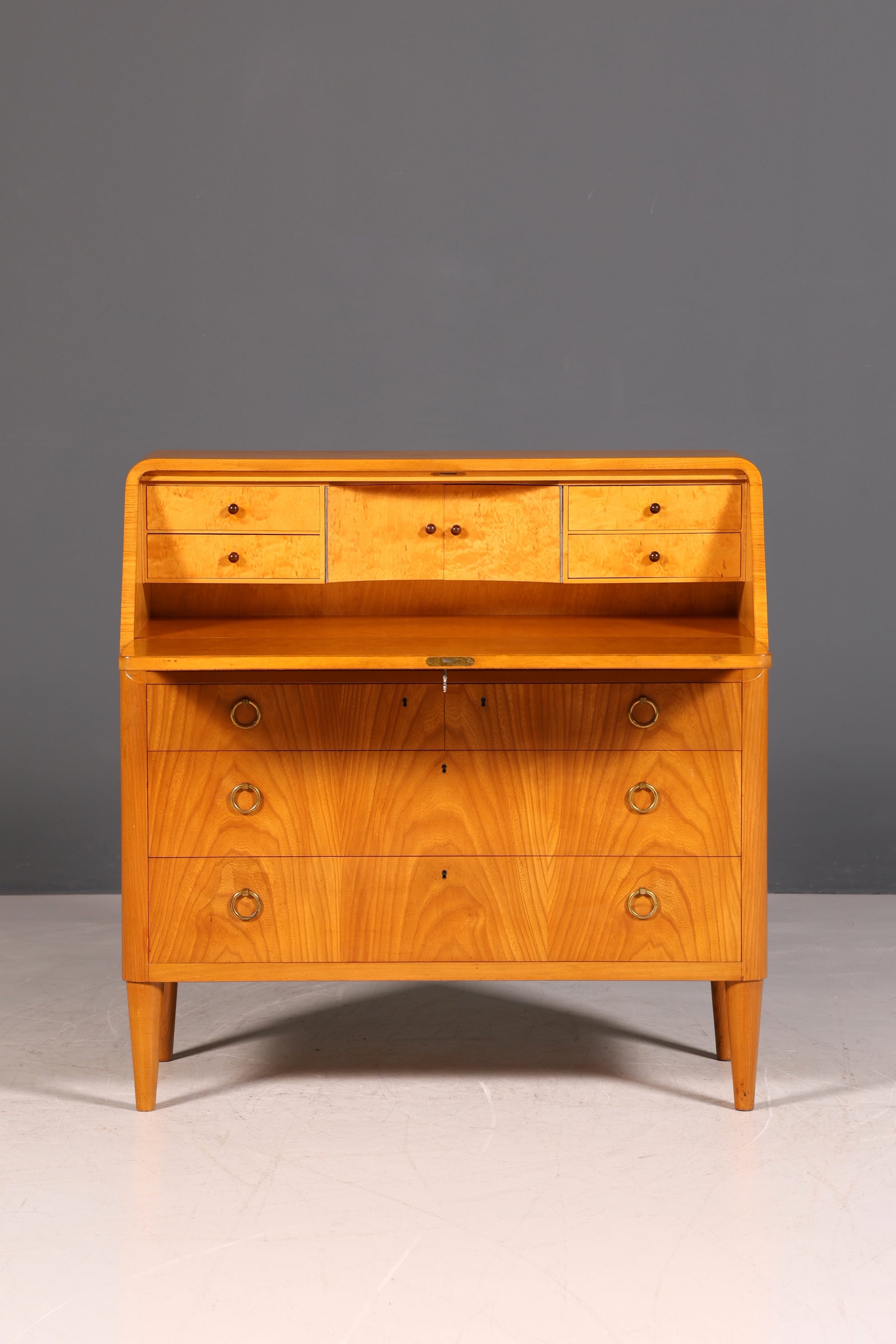 G025 Finish Schlichter Mid Century Sekretär Vintage Schreibmöbel echt Holz Kommode Office Secretary