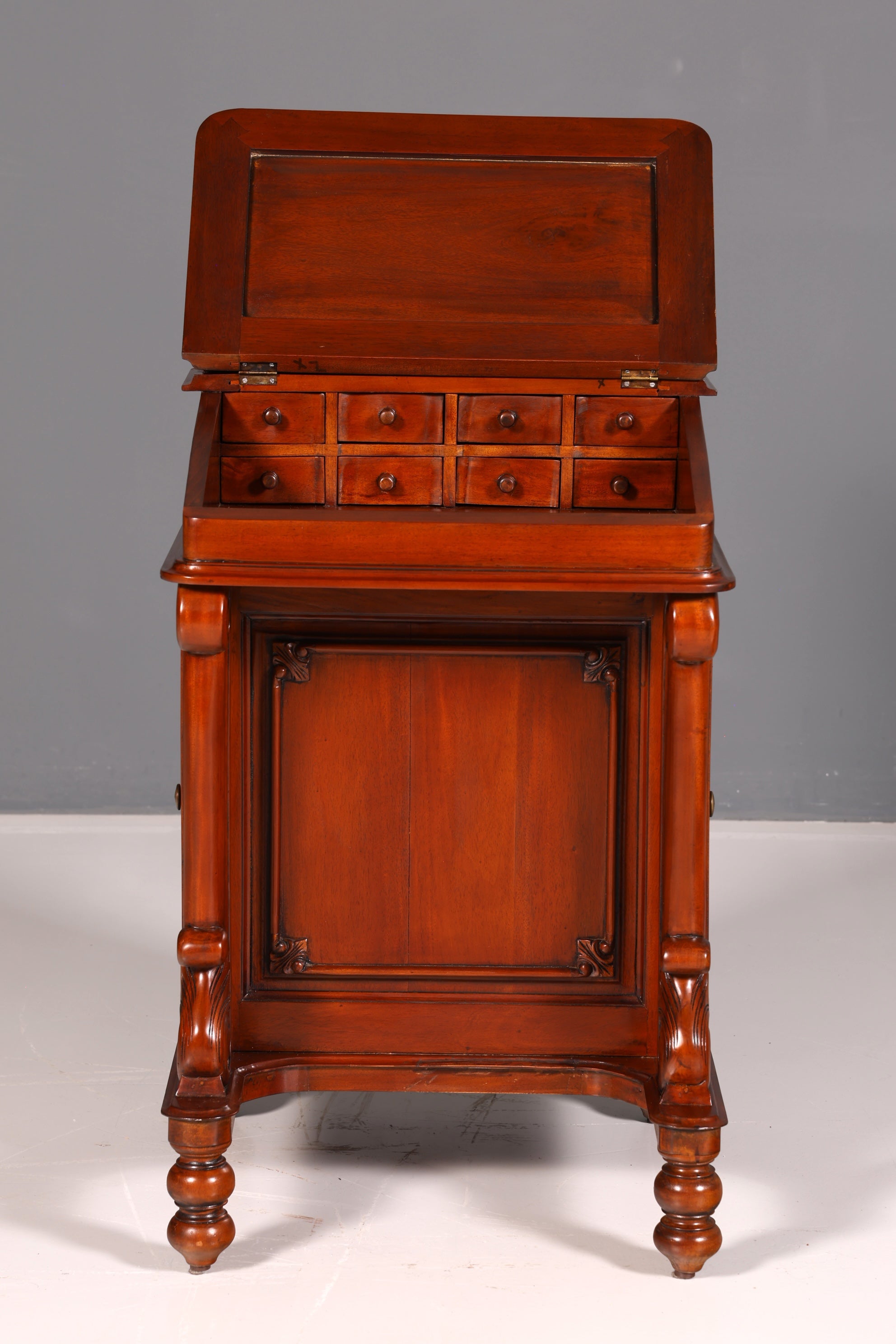 Beautiful English Davenport Writing Desk Secretary with Leather Inlay, Antique Vintage Chest of Drawers