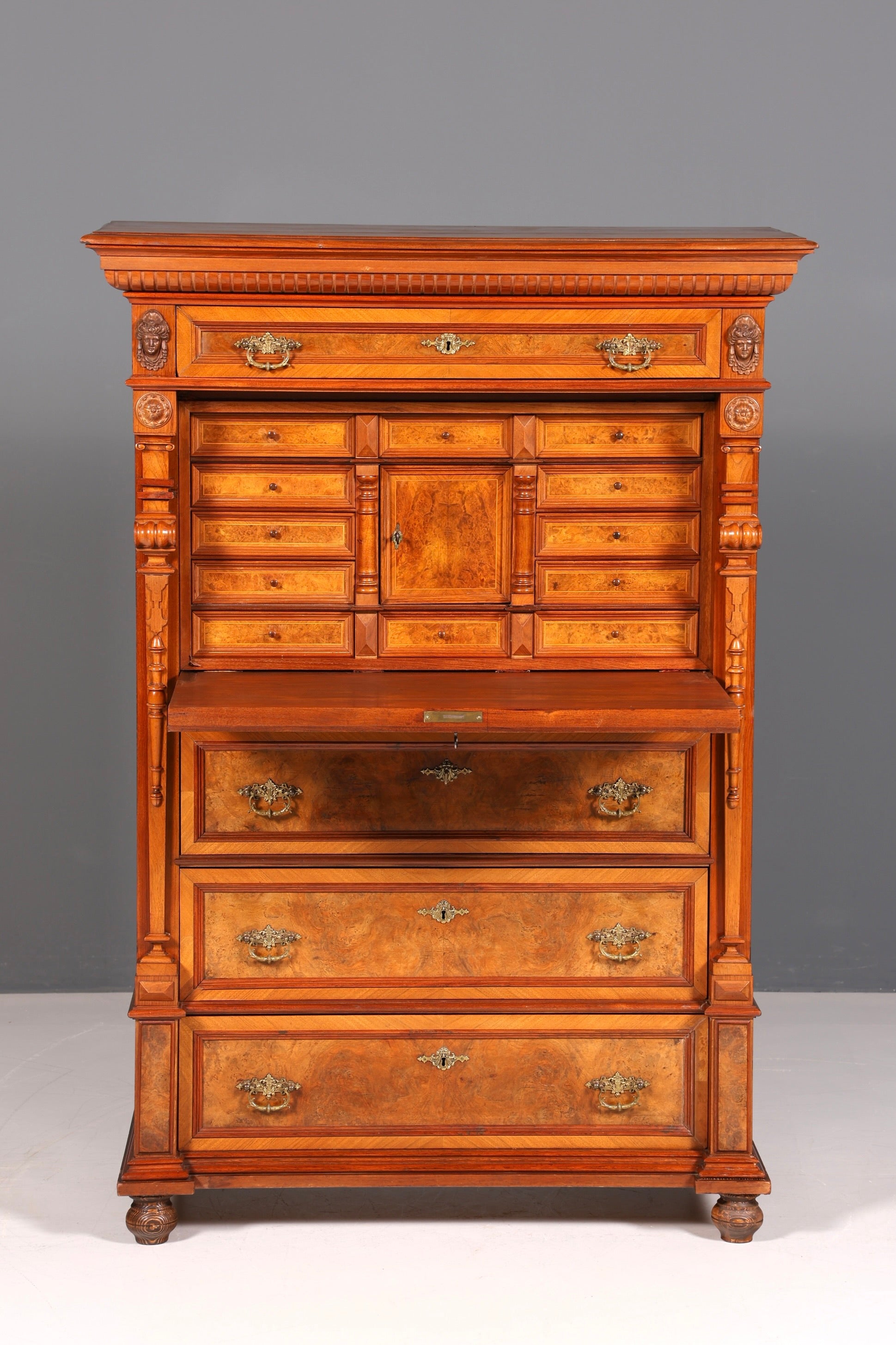 Beeindruckender Gründerzeit Sekretär Vertiko Highboard Louis Philippe Kommode um 1880