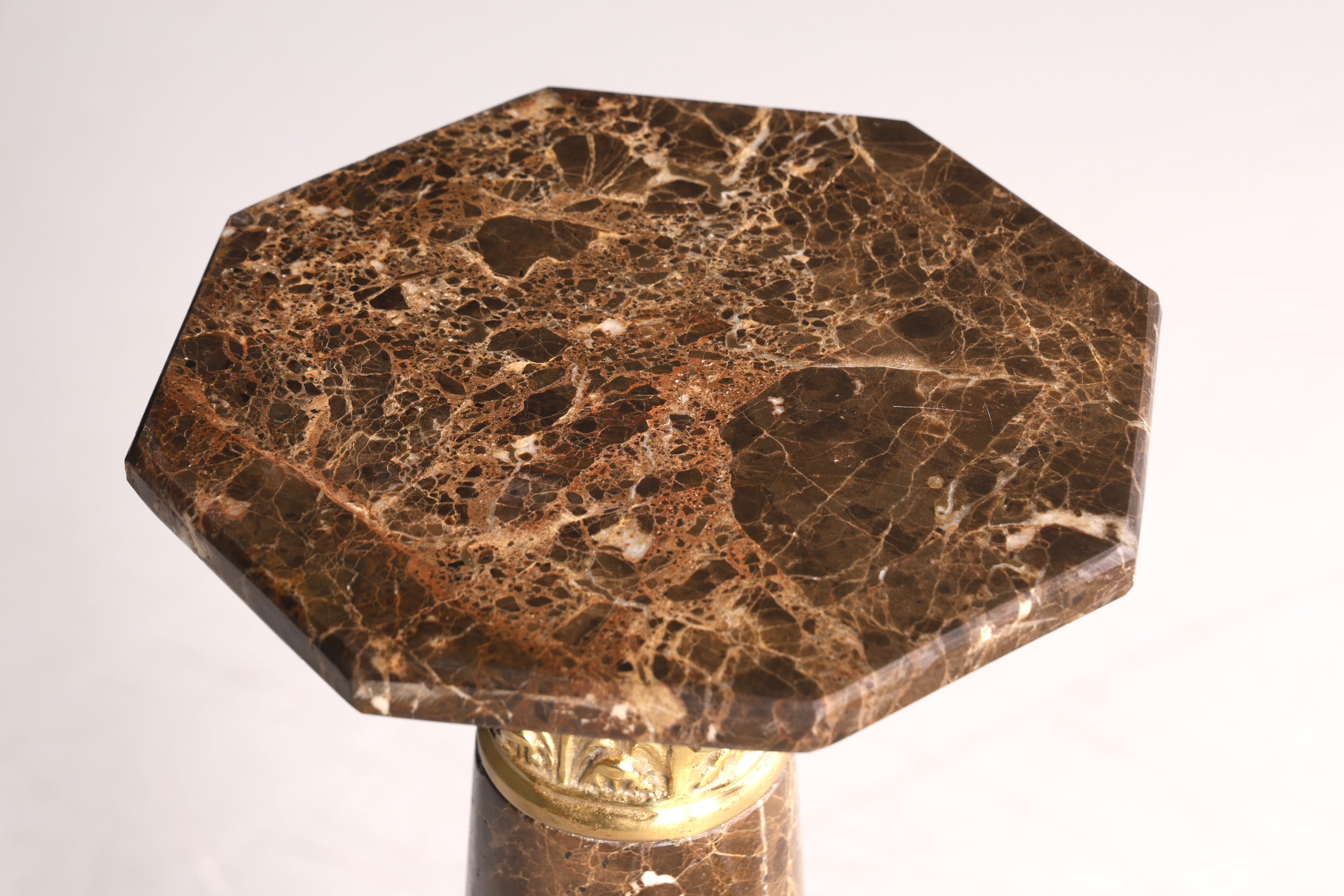 Beautiful Baroque style column, Louis XV marble flower column, natural stone brown base, shelf 1 of 2