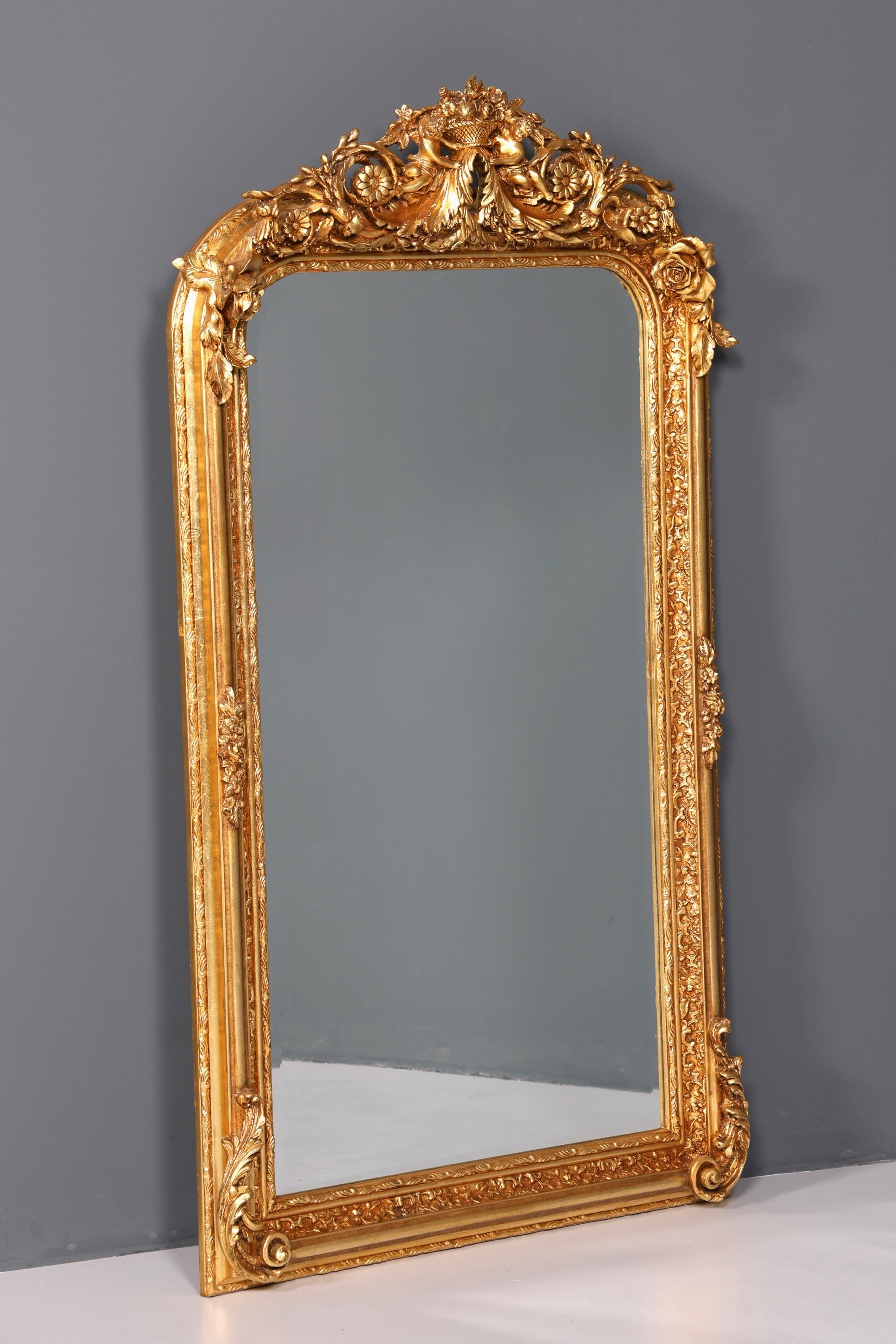 Beautiful, ornate Baroque-style wall mirror with ornaments, hallway mirror, gold mirror