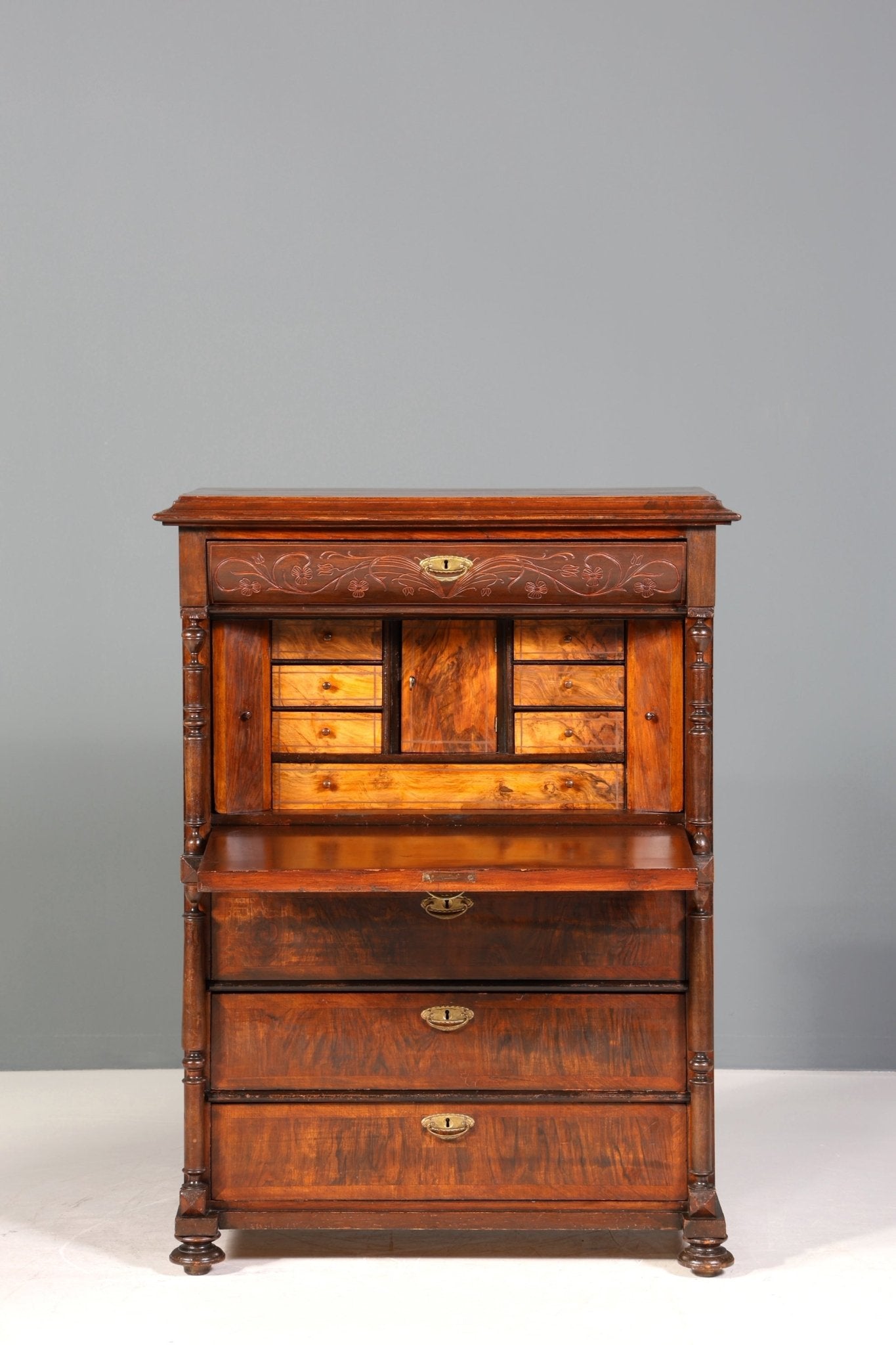 Wunderschöner Gründerzeit Sekretär Vertiko Nussbaum Highboard Louis Philippe Kommode Sekretär Schrank um 1880