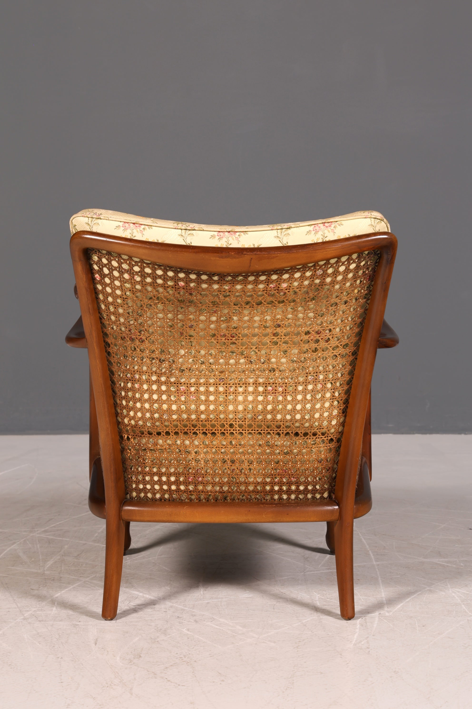 Traumhafter Chippendale Sessel Antik 60s Korbgeflecht Relax Sessel Vintage Samt Stoff 1 von 2