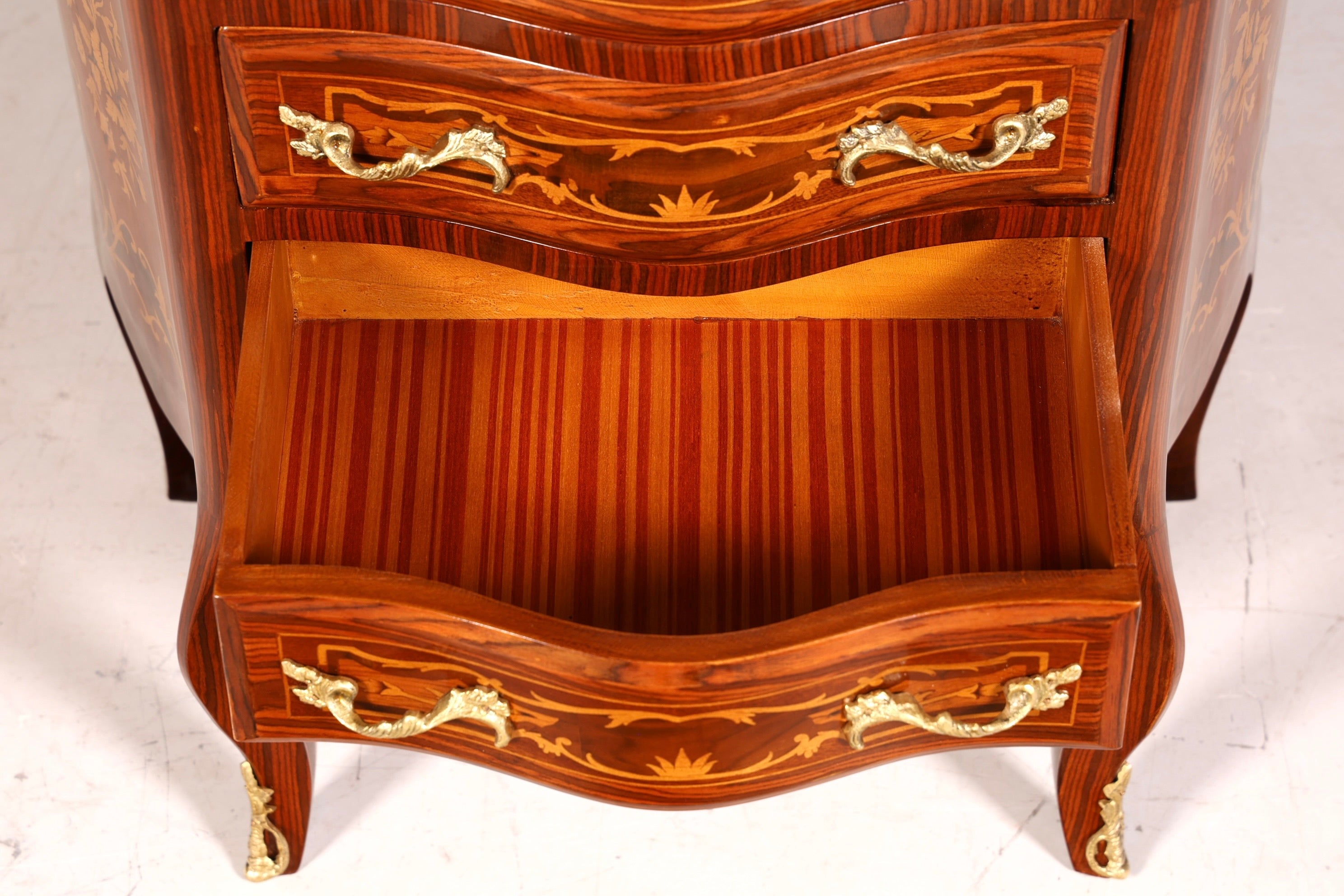 Stilvolles Barock Stil Louis XV Highboard Intarsien Vertiko Kommode Schubladenkommode