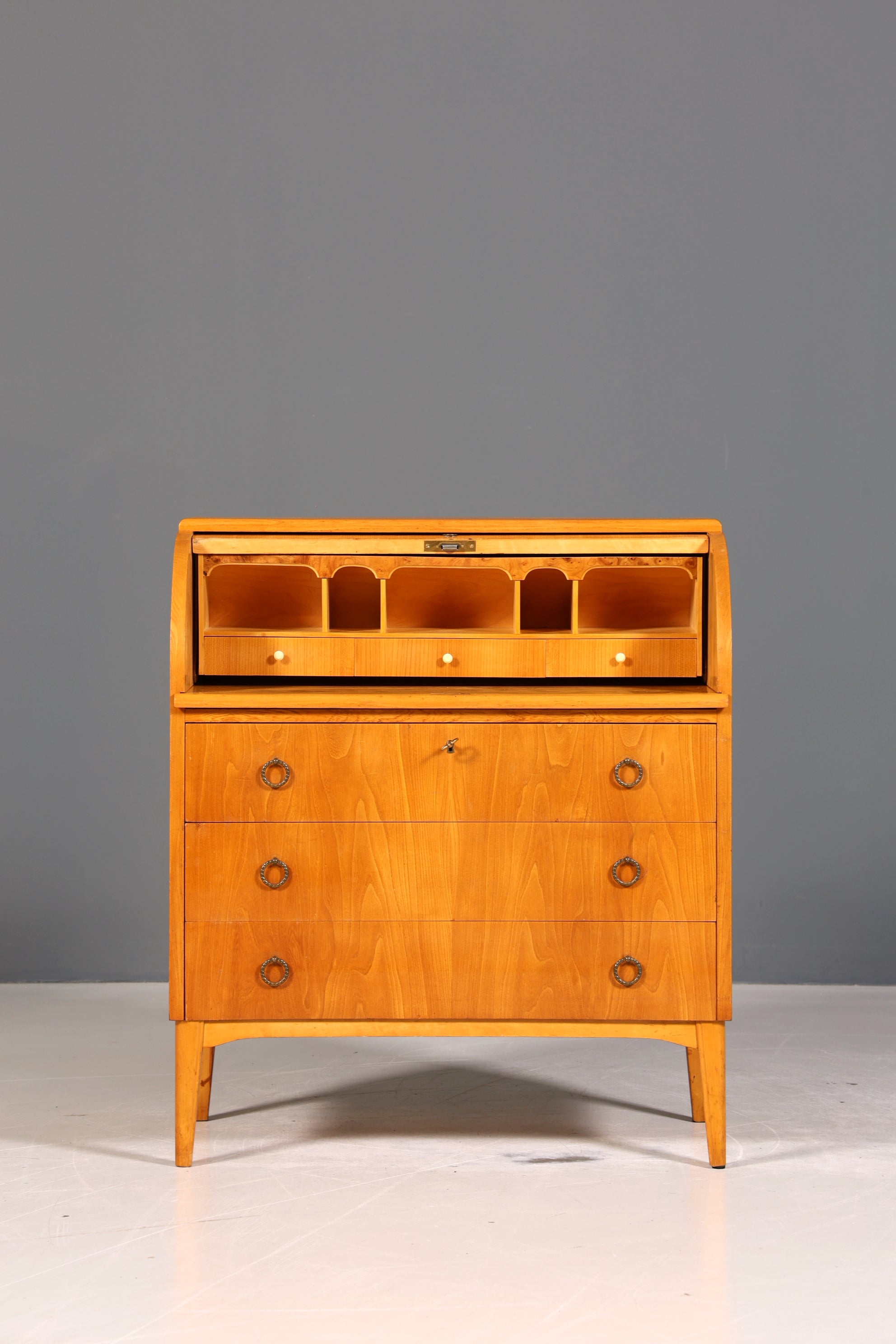 Wunderschöner Mid Century Rollladen Sekretär echt Holz Büro Schrank Vintage Schreibkommode 60s