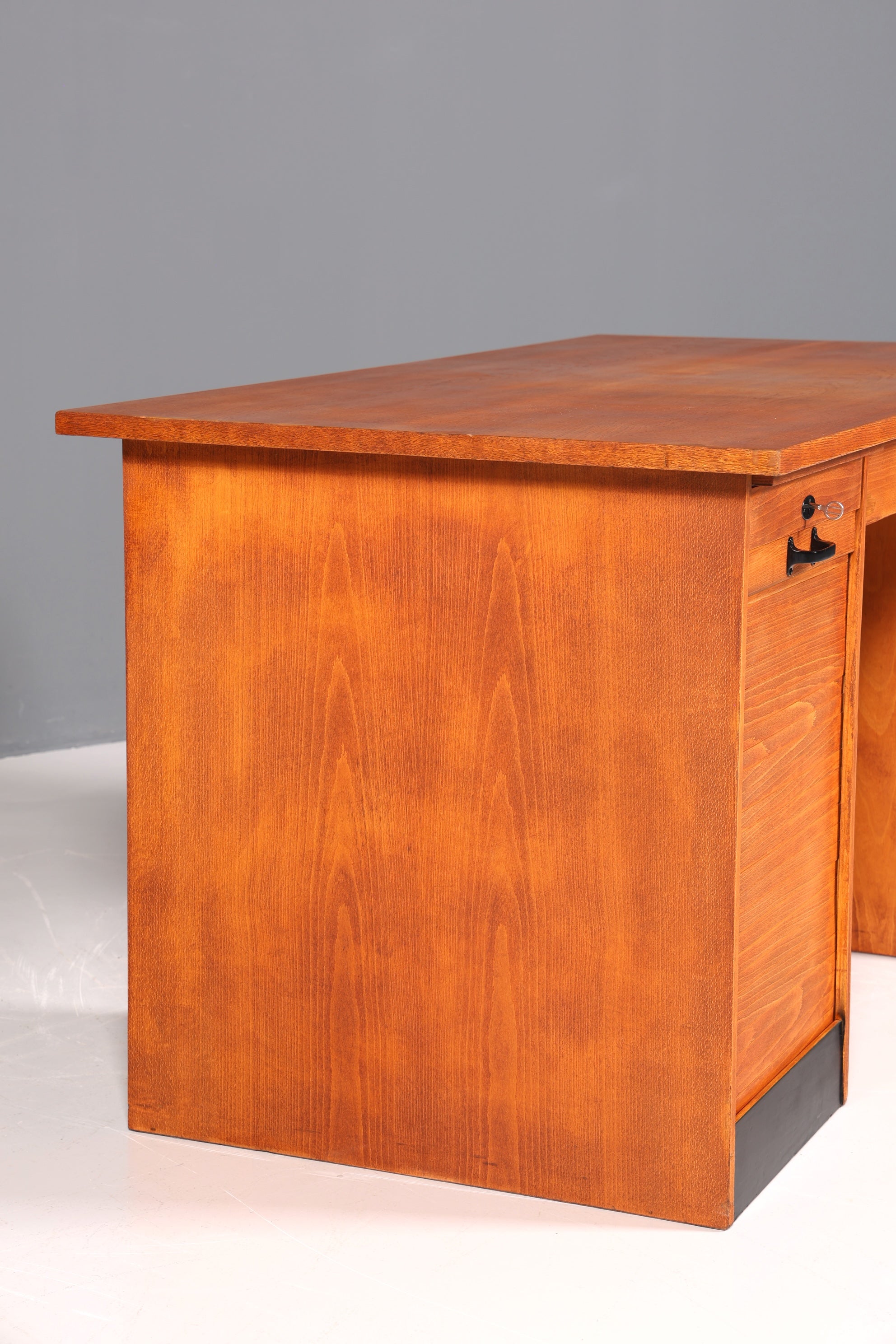 Beautiful Bauhaus-style roll-top desk, mid-century modern, real wood office table