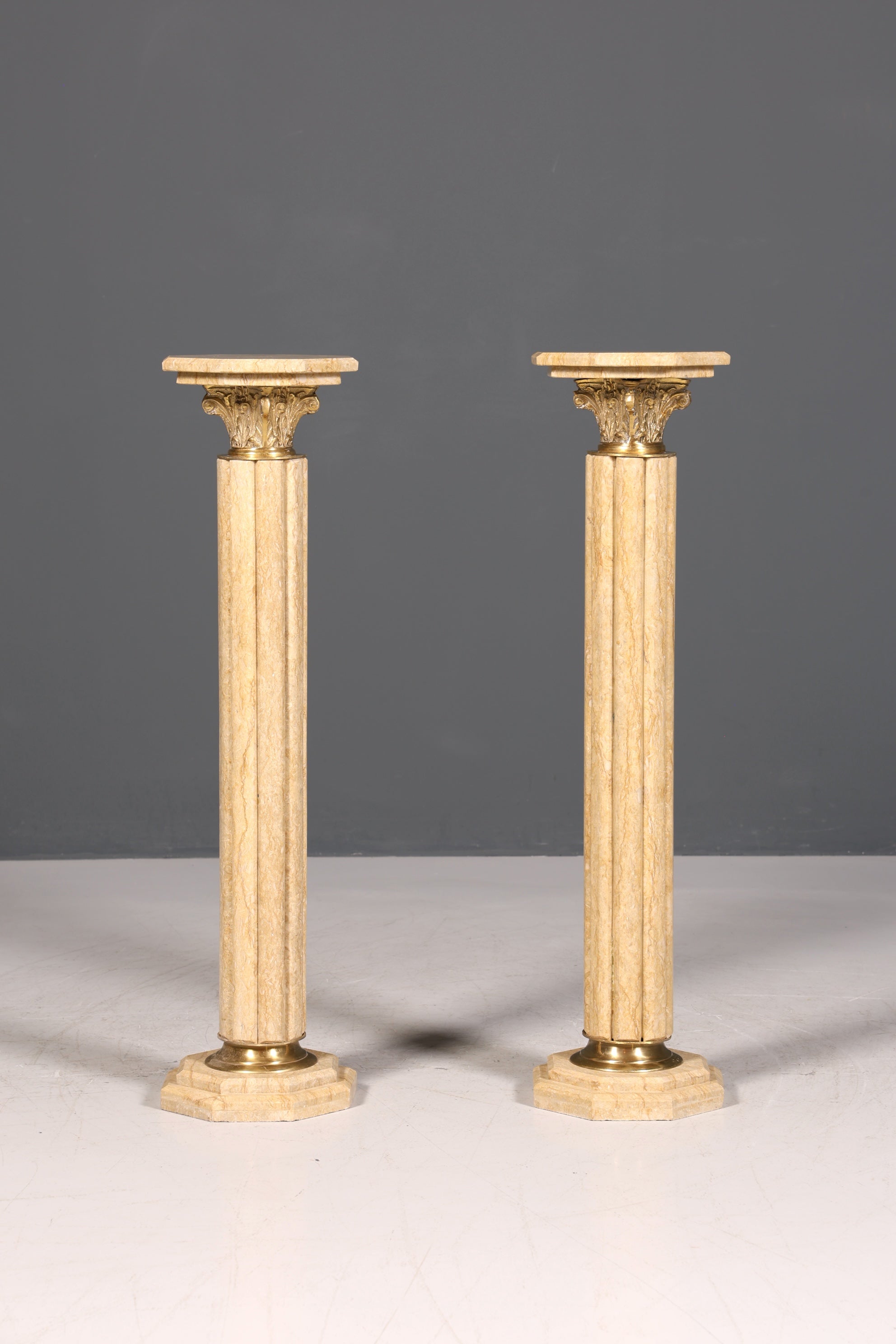 Beautiful Baroque style column, Louis XV marble flower stand, natural stone, beige base, shelf, 1 of 2