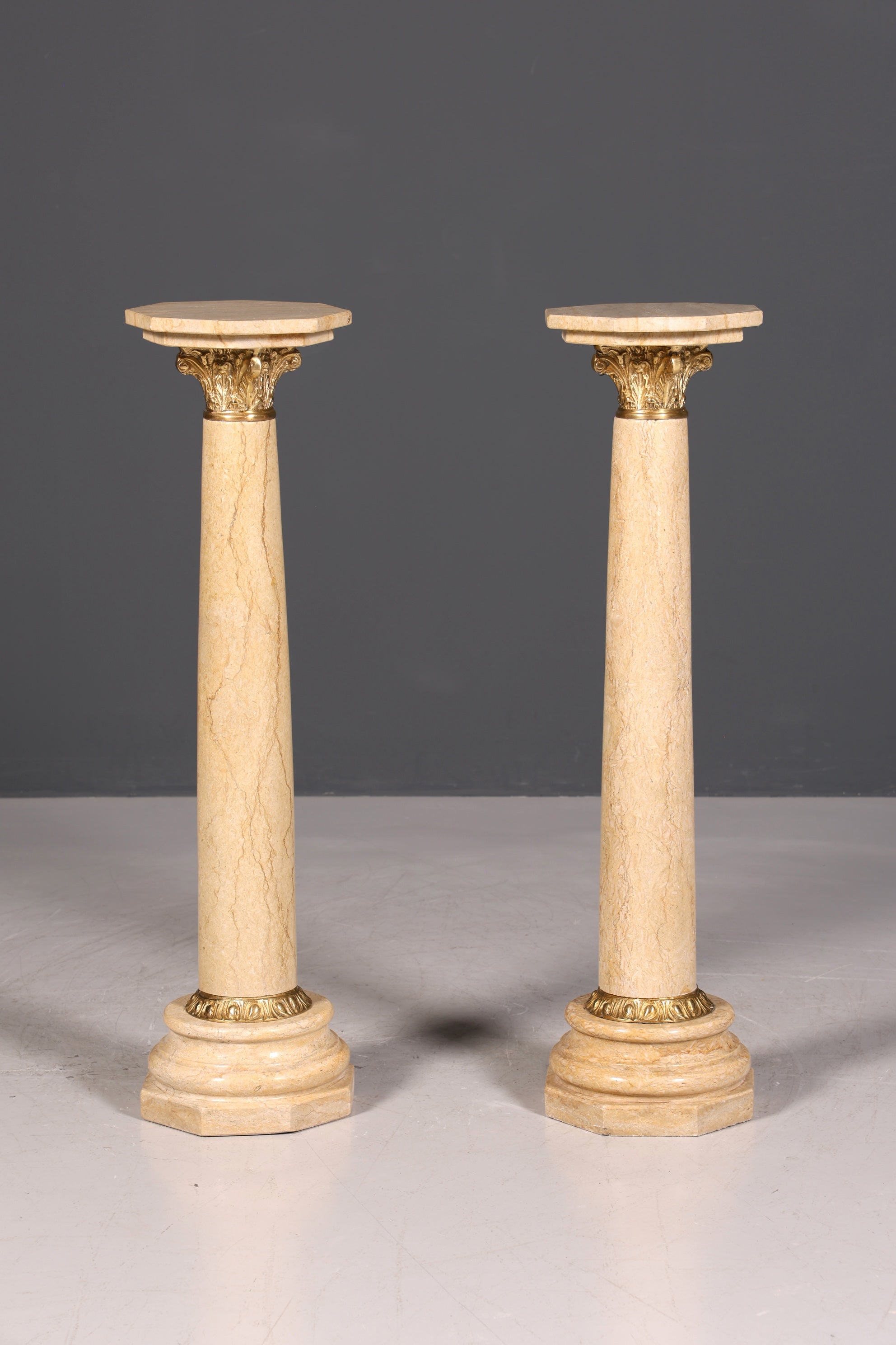 Beautiful Baroque style column, Louis XV marble flower stand, natural stone, beige base, shelf, 2 of 2