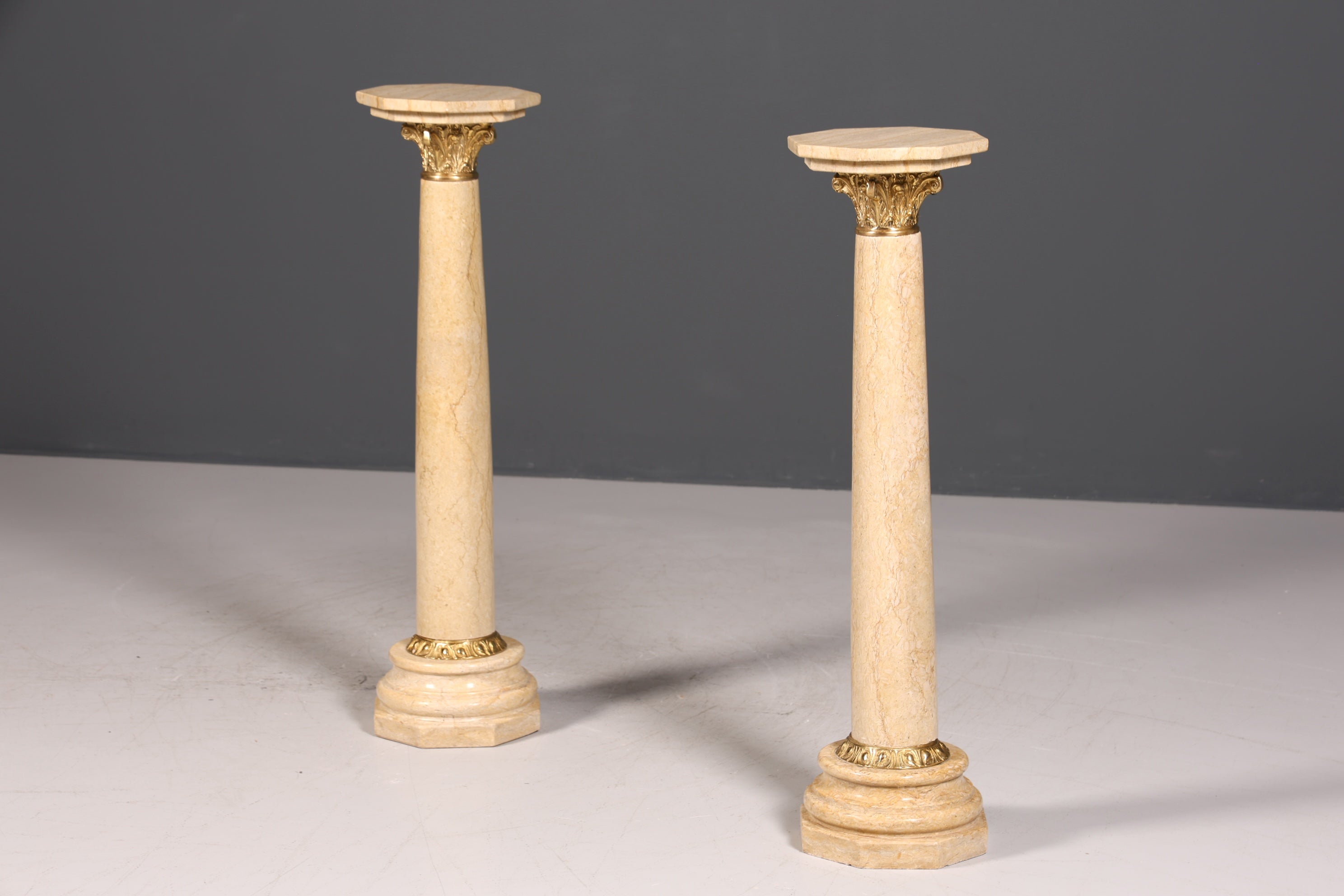 Beautiful Baroque style column, Louis XV marble flower stand, natural stone, beige base, shelf, 2 of 2