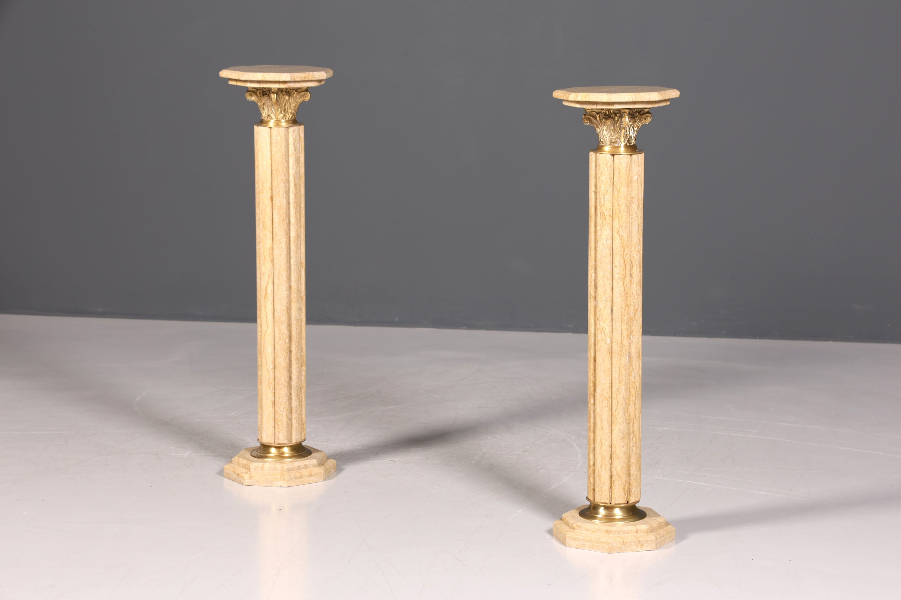 Beautiful Baroque style column, Louis XV marble flower stand, natural stone, beige base, shelf, 1 of 2