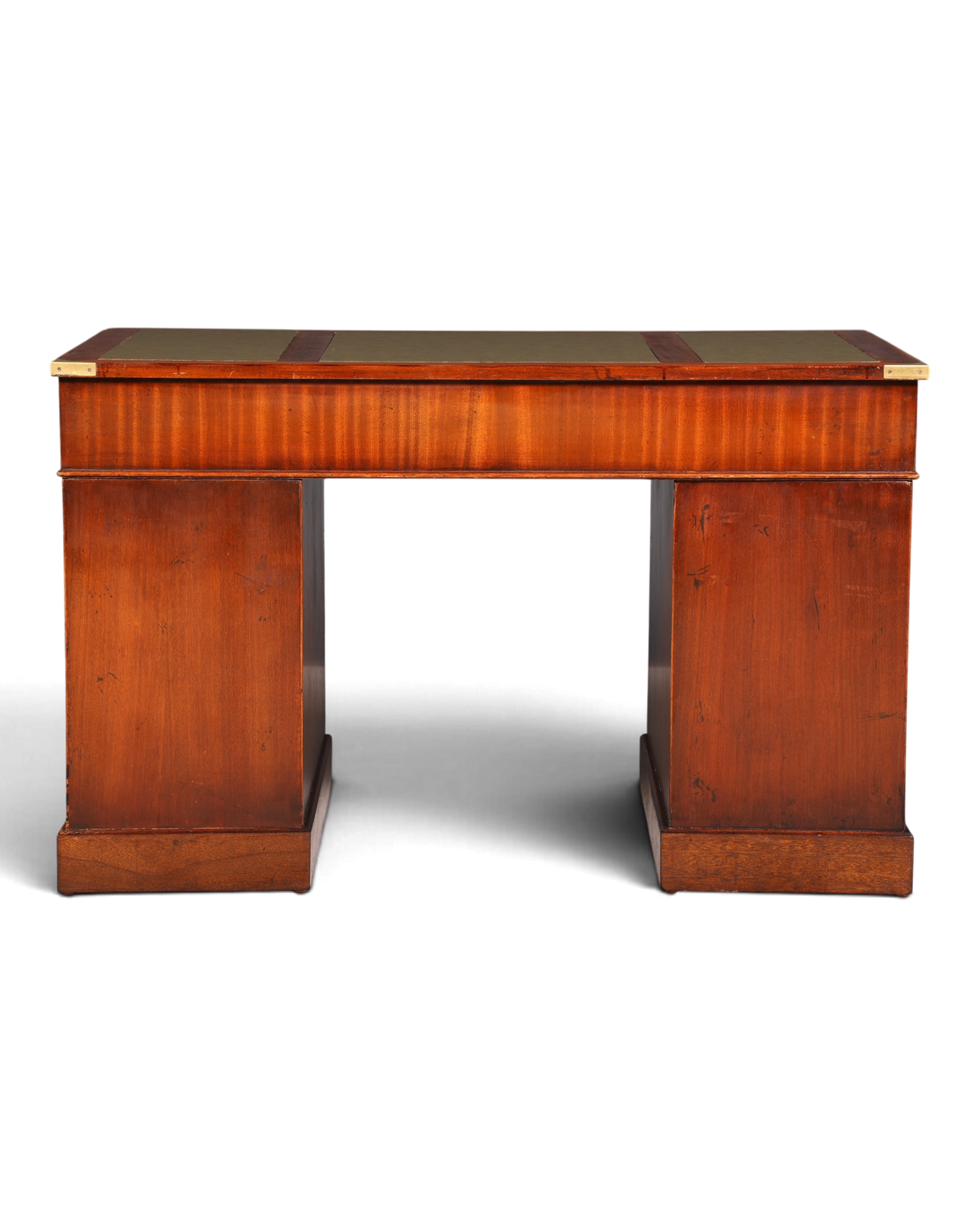 Hauptstadt Möblerei maritimer Schreibtisch aus Echtholz im Military-Chest-Stil mit grüner Lederimitat-Auflage