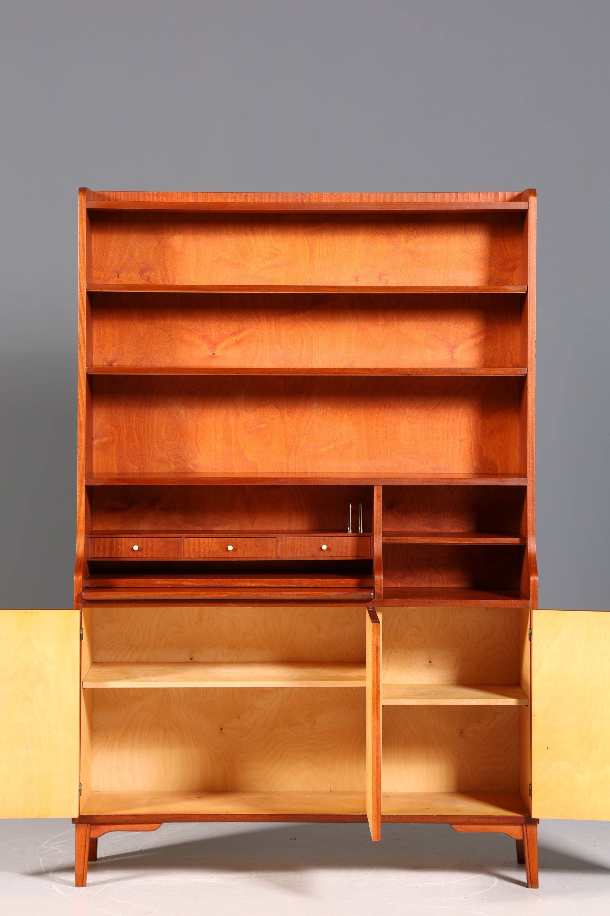 Wunderschöner Mid Century Schrank Bücherregal Vintage Sekretär Highboard Holz Regal Bookshelf
