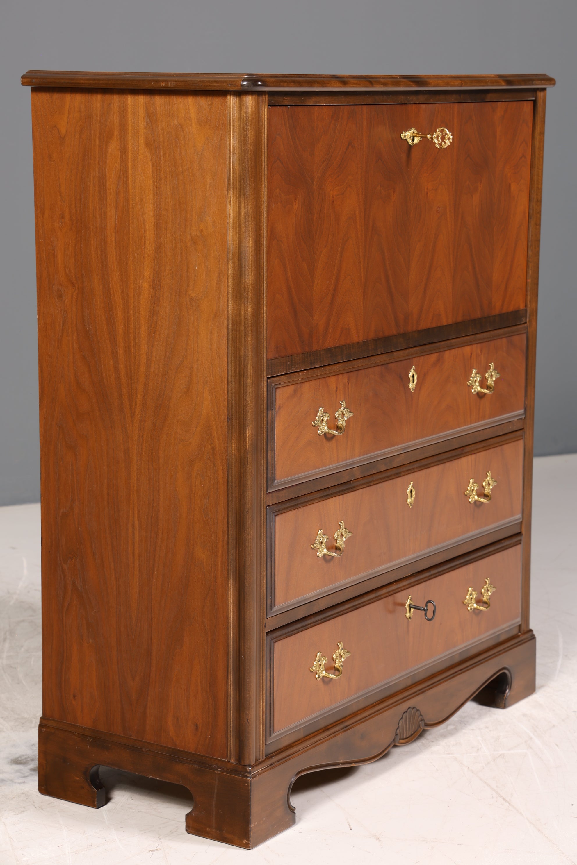 Stilvoller Sekretär im Englischen Stil Büro Vertiko Kommode Mahagoni Schreibkommode