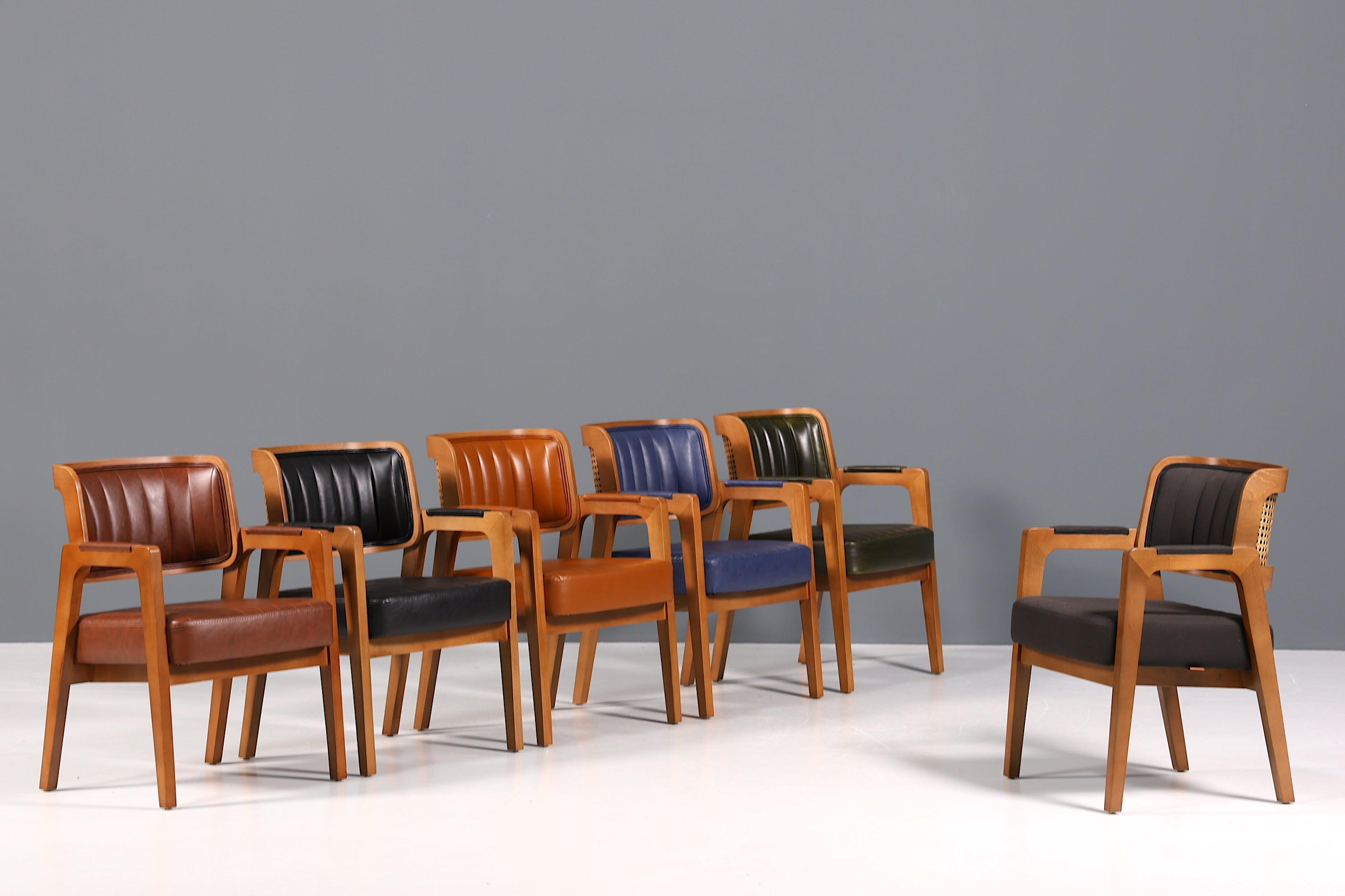 Edler Armlehnstuhl "LIMA" Esszimmerstuhl mit Korbgeflecht Schwarz Stoff Polsterstuhl Küchenstuhl