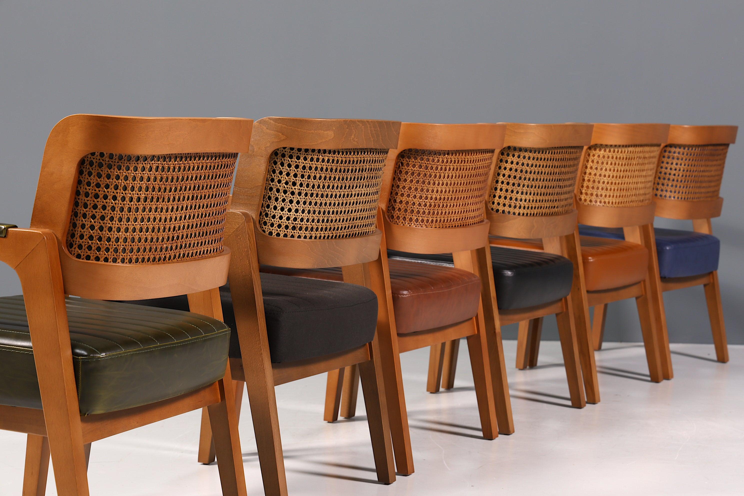 Edler Armlehnstuhl "Lima" Esszimmerstuhl mit Korbgeflecht in blau Polsterstuhl Armlehnstuhl Sekretär Stuhl