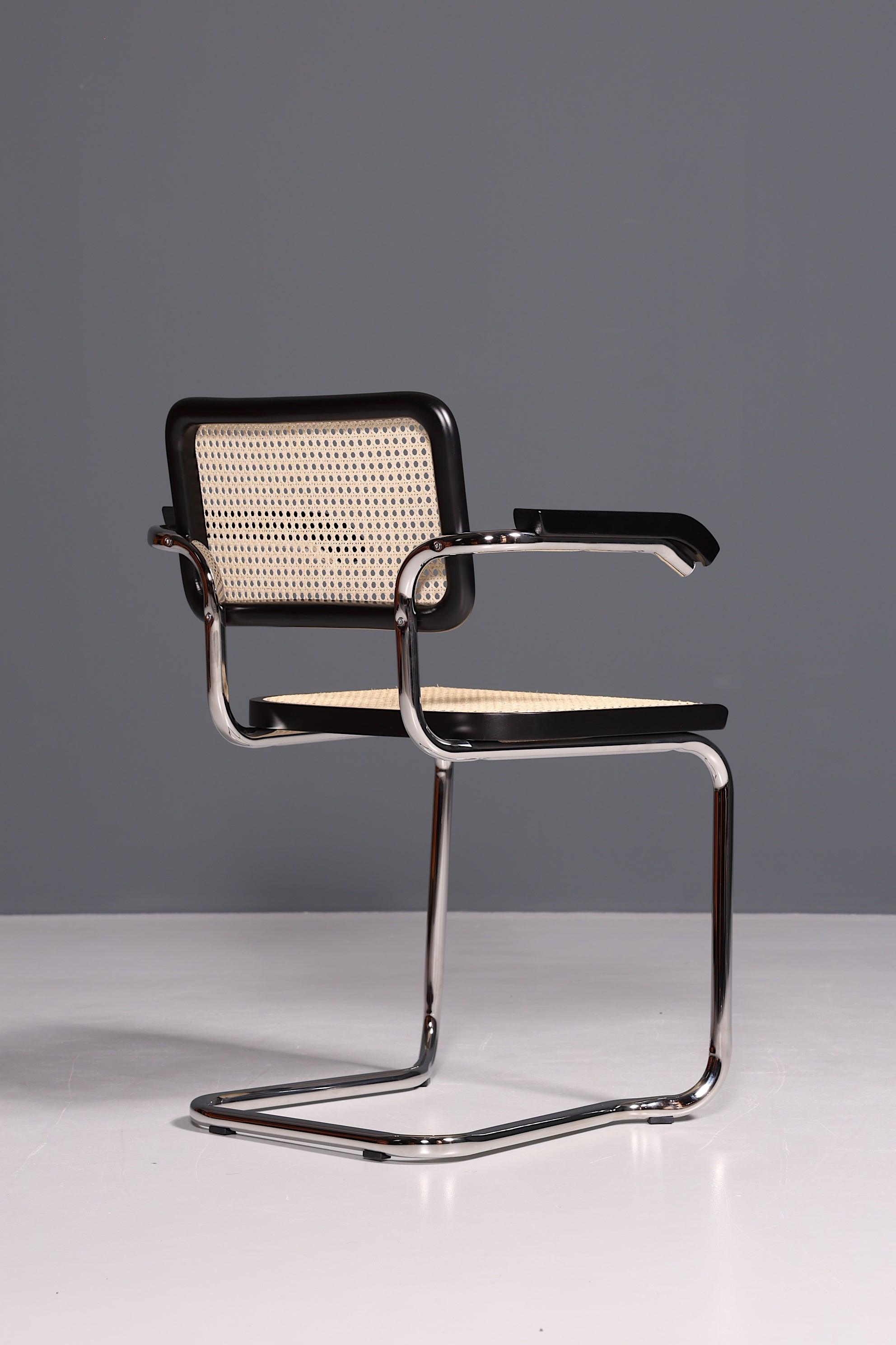 Korbgeflecht Freischwinger Armlehnstuhl "Milano" Made in Italy Schwarz Esszimmer Stuhl Wippstuhl Küchenstuhl