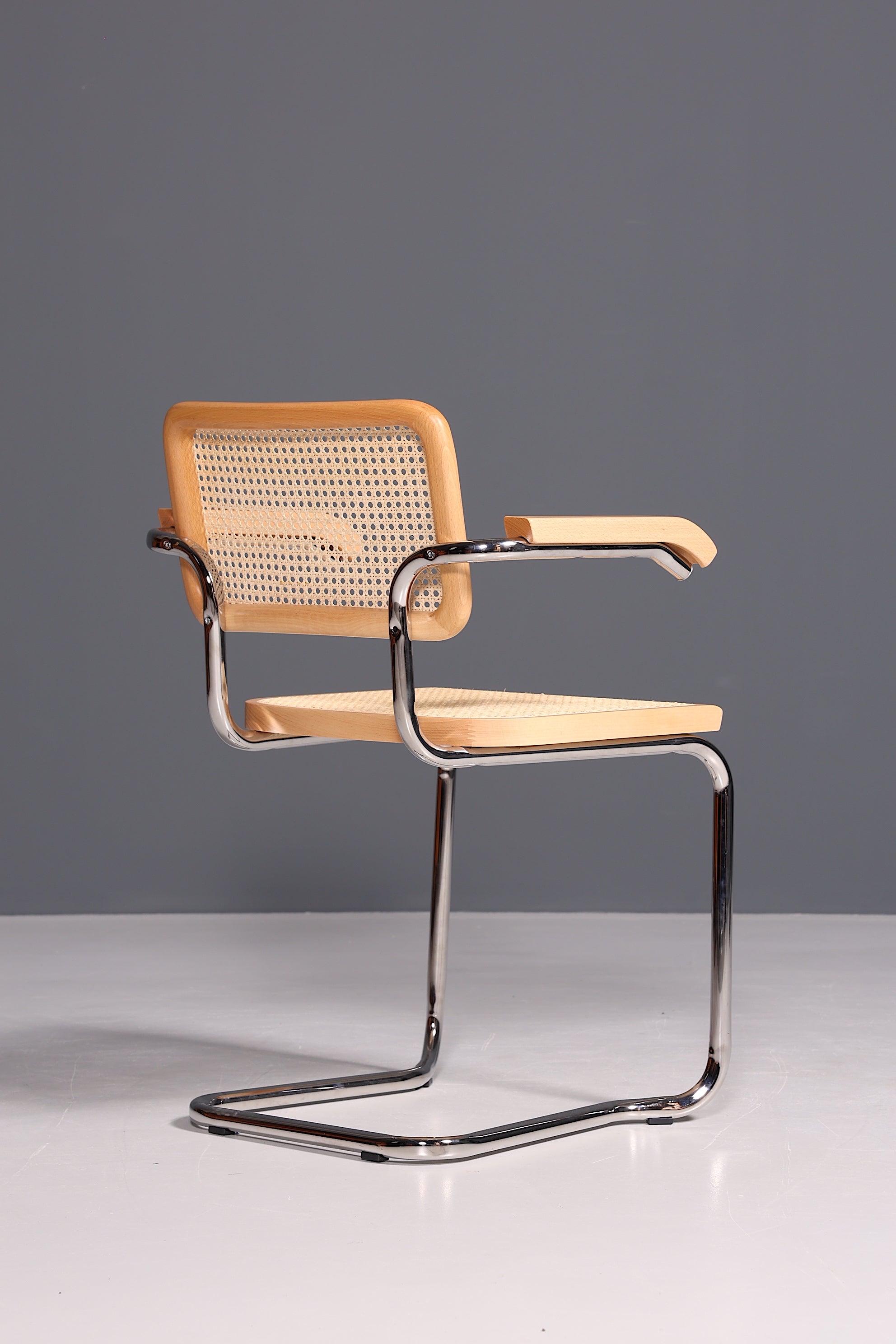 Korbgeflecht Freischwinger Armlehnstuhl "Milano" Made in Italy Beige Wippstuhl Sekretär Stuhl Esszimmer Stuhl