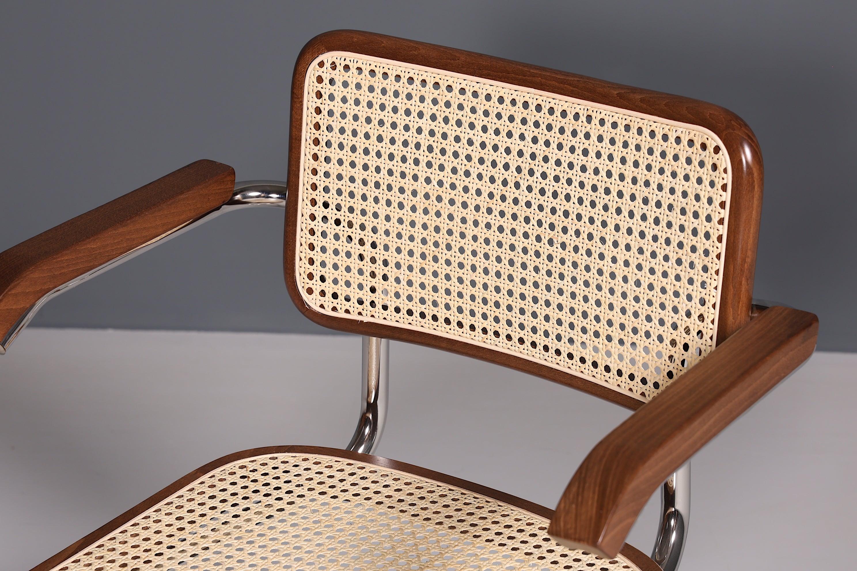 Korbgeflecht Freischwinger Armlehnstuhl "Milano" Made in Italy Braun Küchenstuhl Wippstuhl