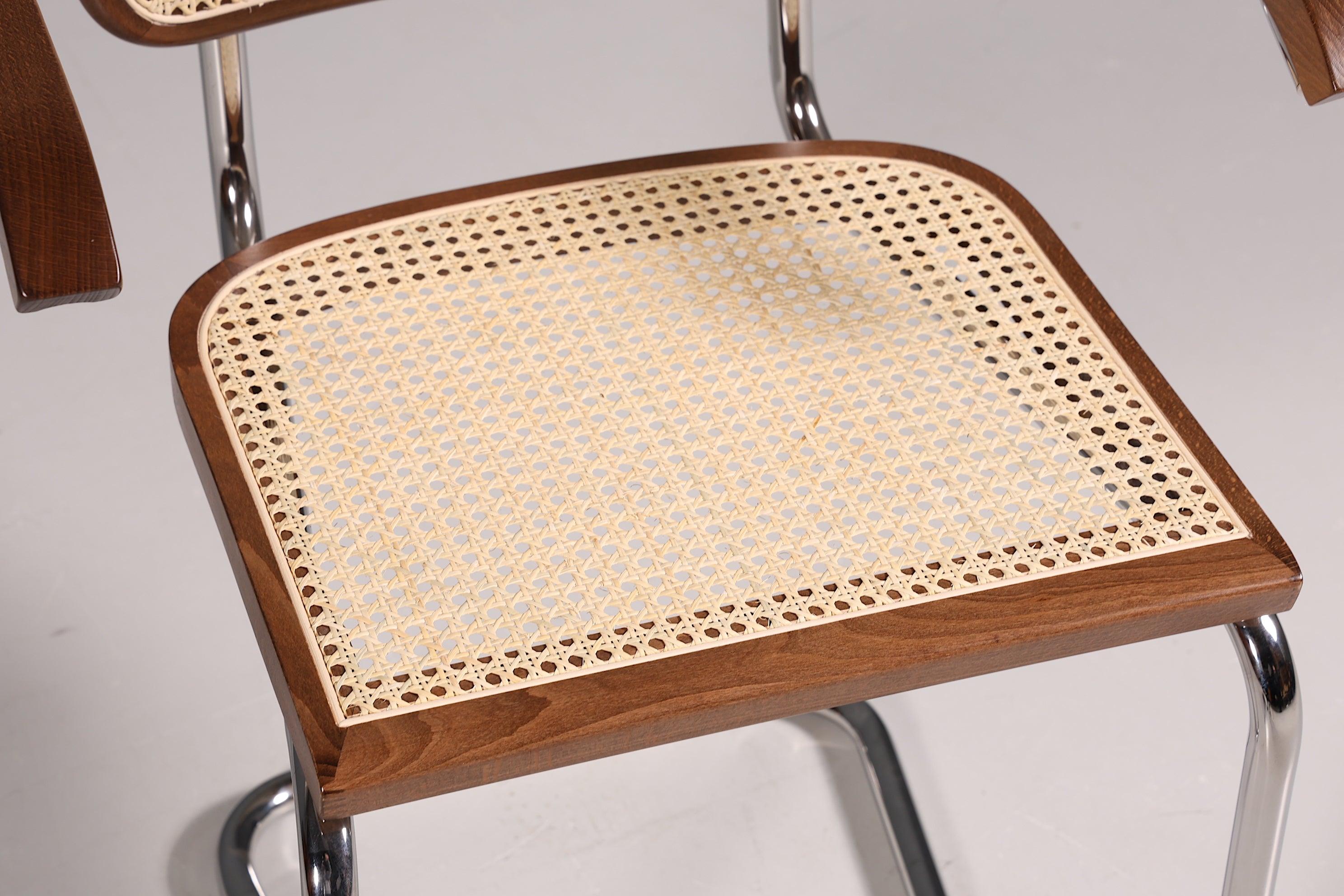 Korbgeflecht Freischwinger Armlehnstuhl "Milano" Made in Italy Braun Küchenstuhl Wippstuhl