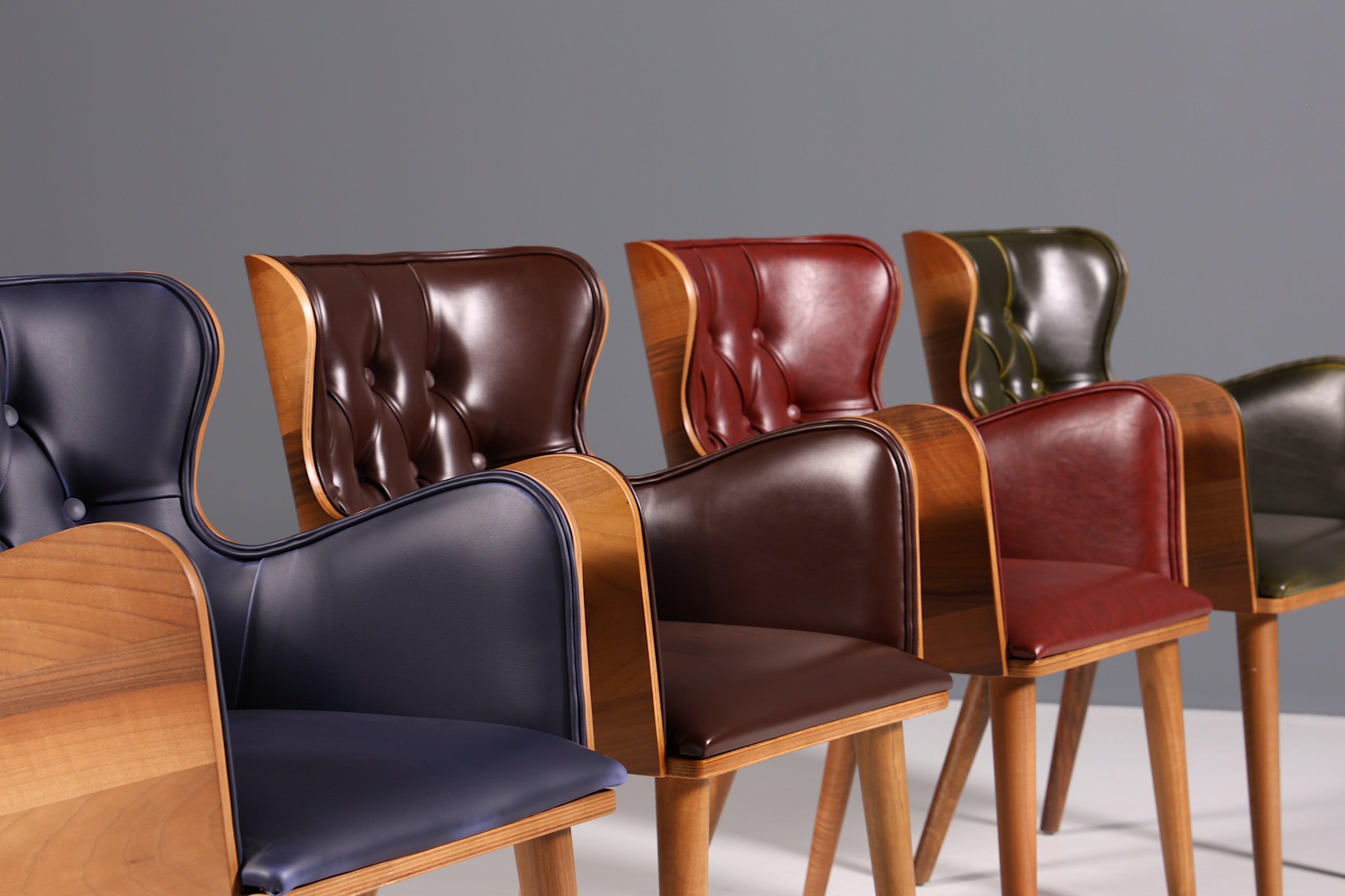 Wunderschöner Chesterfield Stil Stuhl "León Green" Armlehnstuhl Nussbaum Sekretär Stuhl