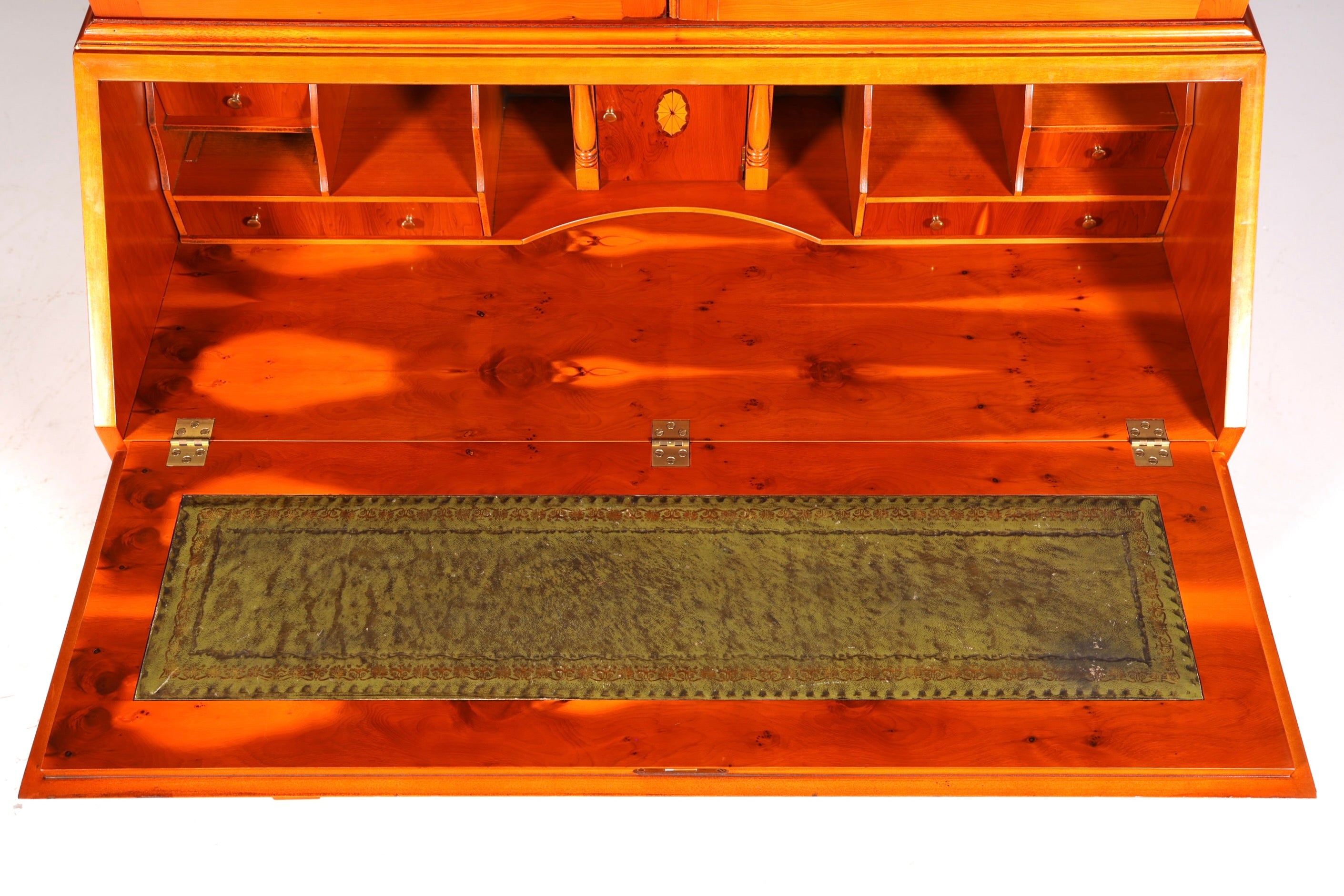 Stilvoller Englischer Sekretär Büro Aufsatzsekretär Eibe Antik Stil echt Lederauflage Vitrinen Schrank UK