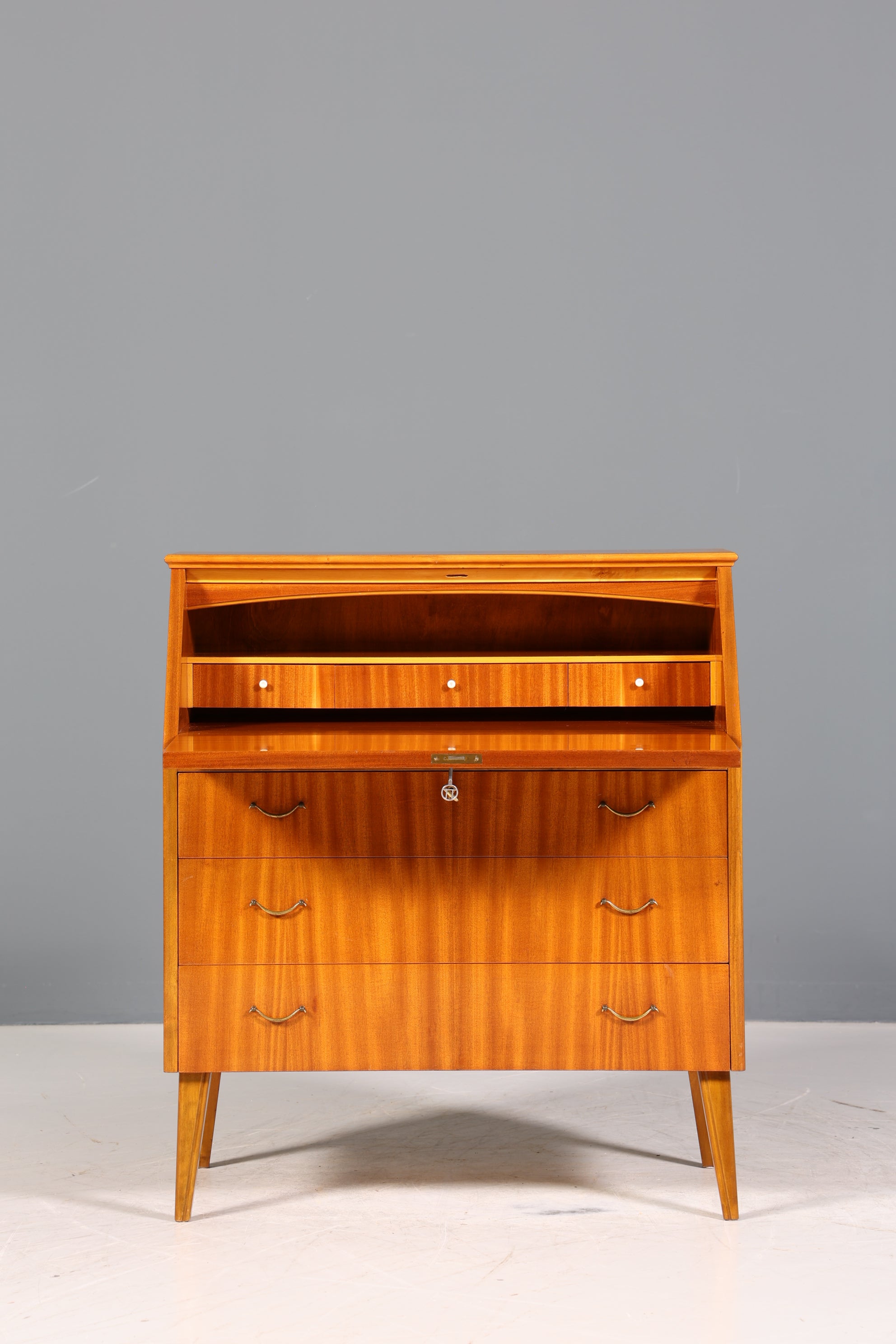 Schlichter Mid Century Sekretär Vintage Schreibmöbel echt Holz Kommode Office Secretary