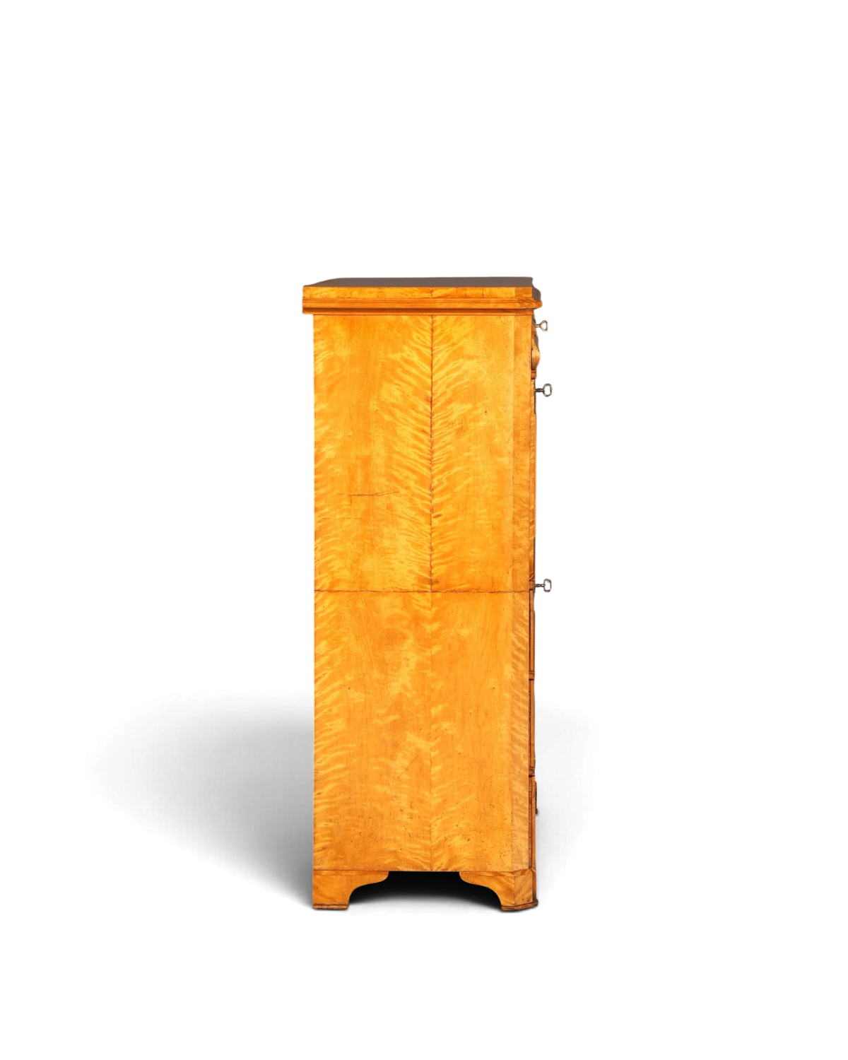 Hauptstadt Möblerei Biedermeier Sekretär aus hellem Echtholz mit markanter Maserung in Seitenansicht