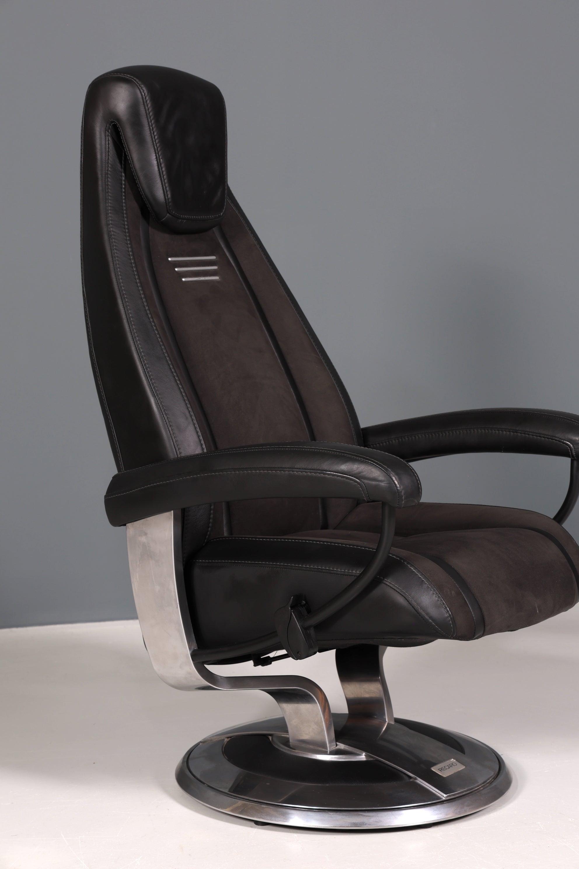 Edler Designer Sessel mit Hocker "Recaro" echt Leder Relax Armlehnsessel Fussablage