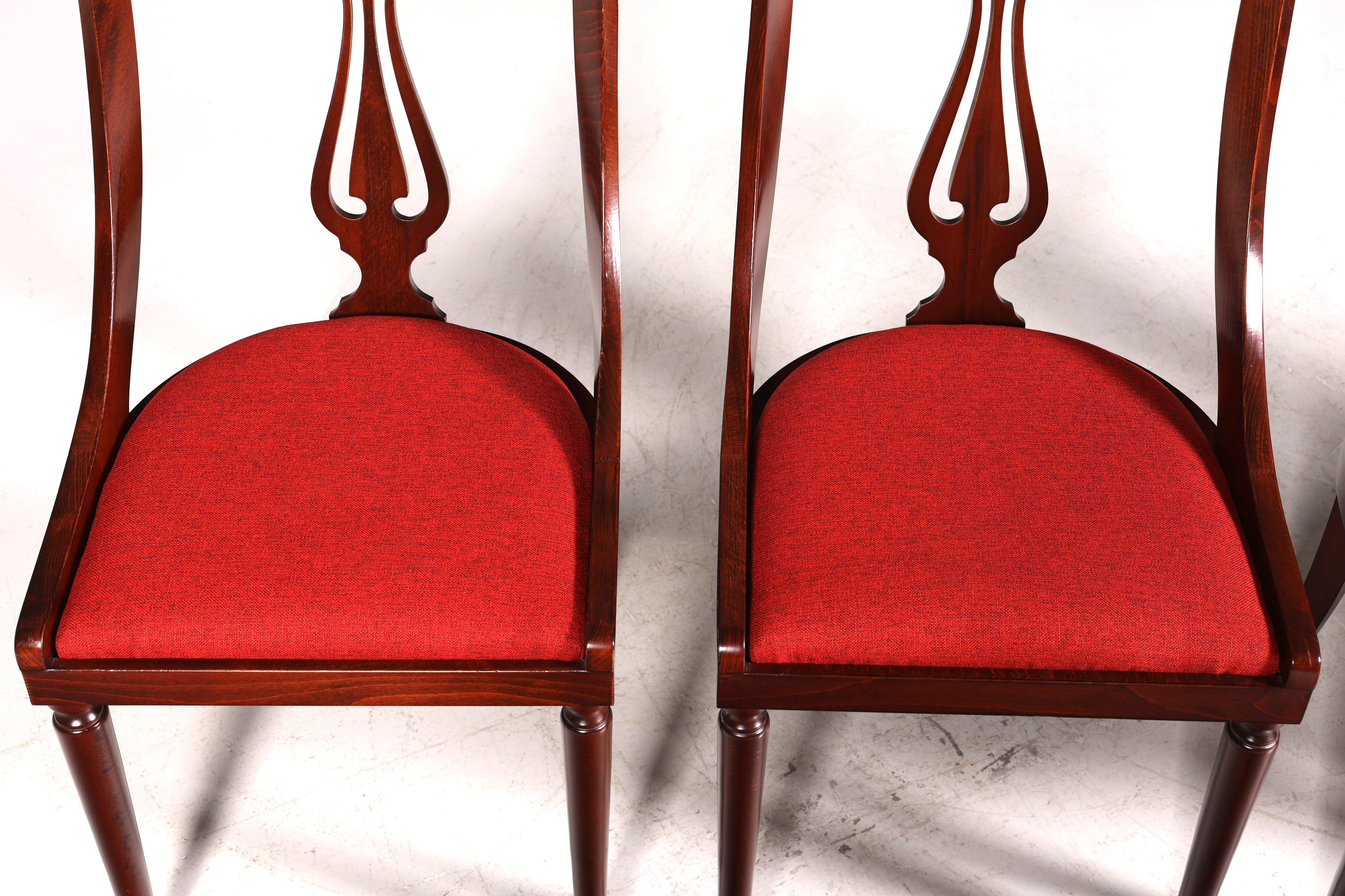 4x Elegant English Chairs, English Gondola Chair Set, Dining Chairs, Antique 60s Mahogany Kitchen Chairs, Chair Set