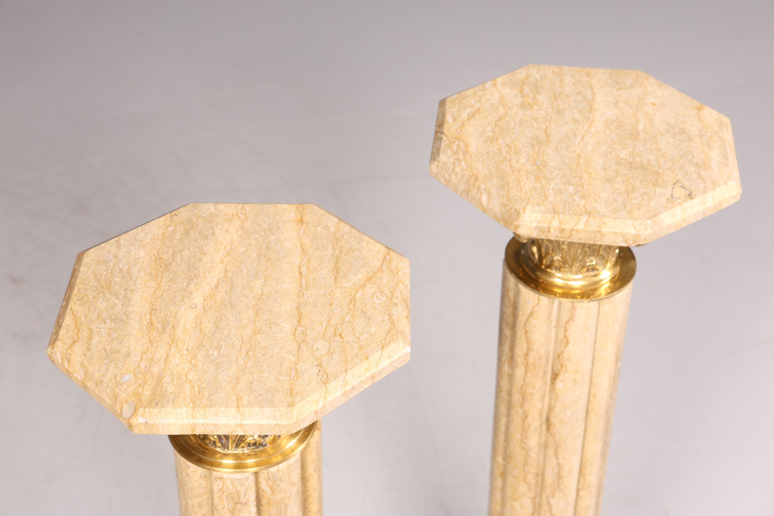 Beautiful Baroque style column, Louis XV marble flower stand, natural stone, beige base, shelf, 1 of 2