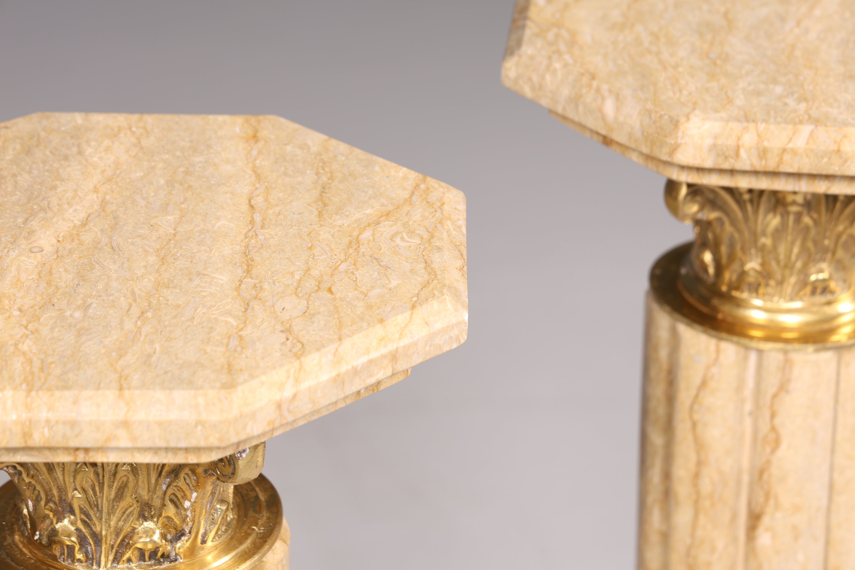 Beautiful Baroque style column, Louis XV marble flower stand, natural stone, beige base, shelf, 1 of 2