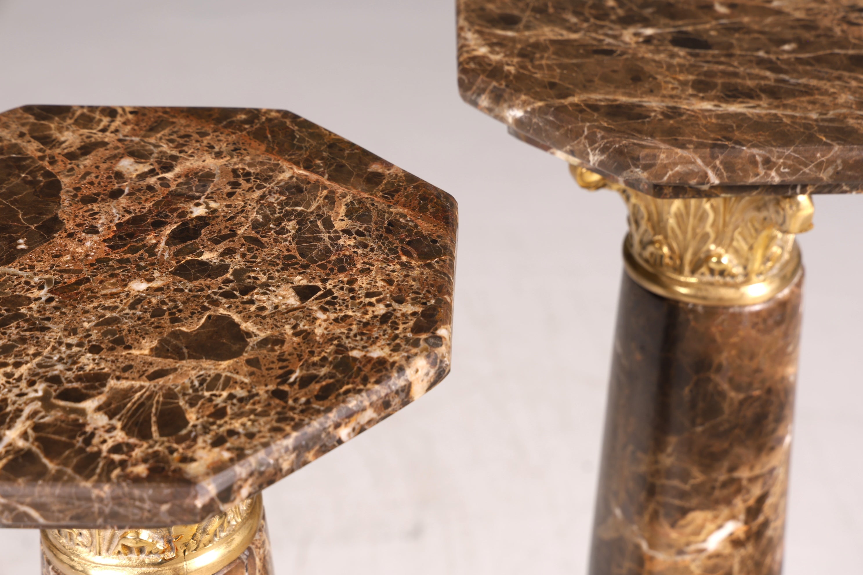 Beautiful Baroque style column, Louis XV marble flower column, natural stone brown base, shelf 1 of 2