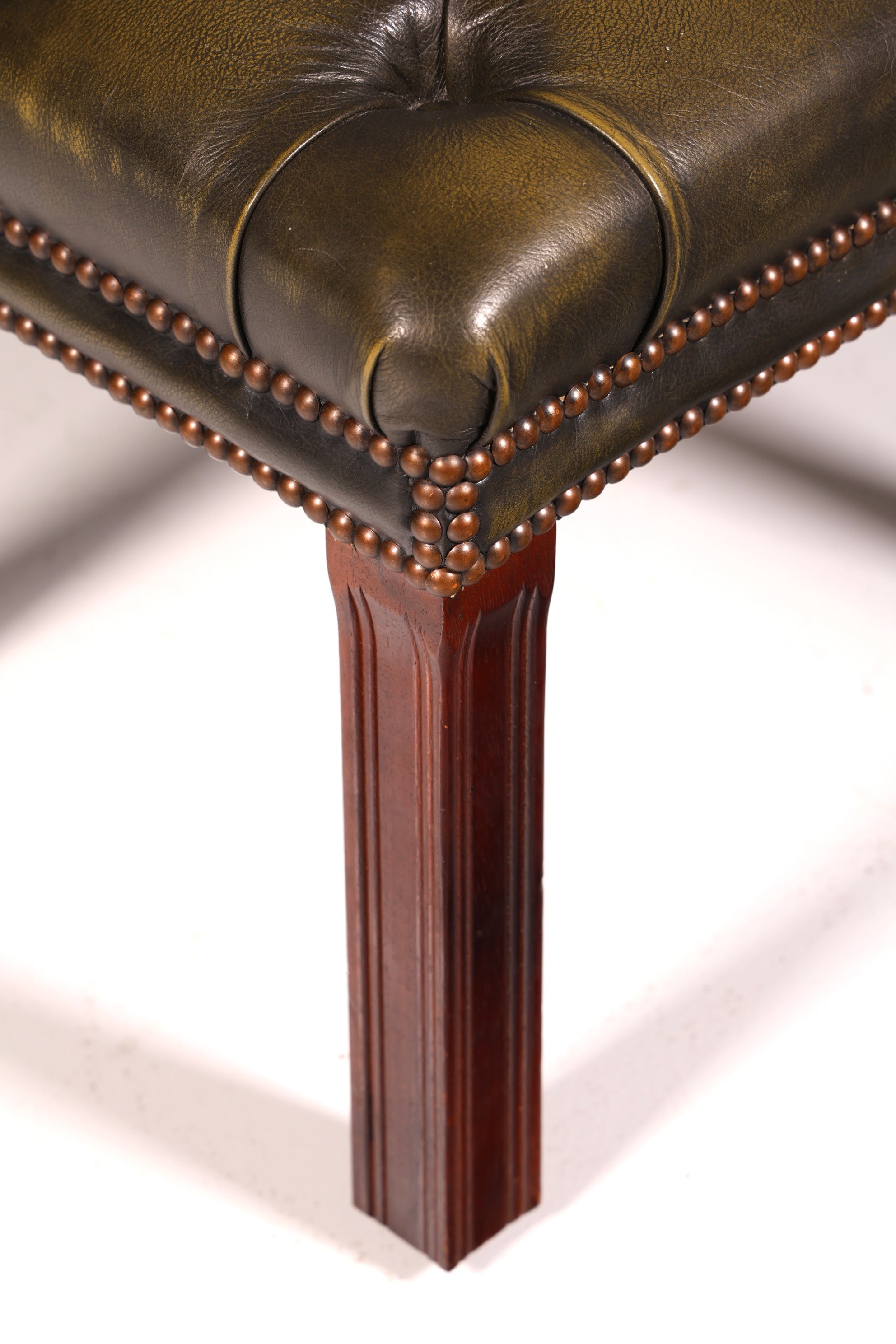 Originaler Chesterfield Hocker Echt Leder Grün Englischer Fußhocker UK