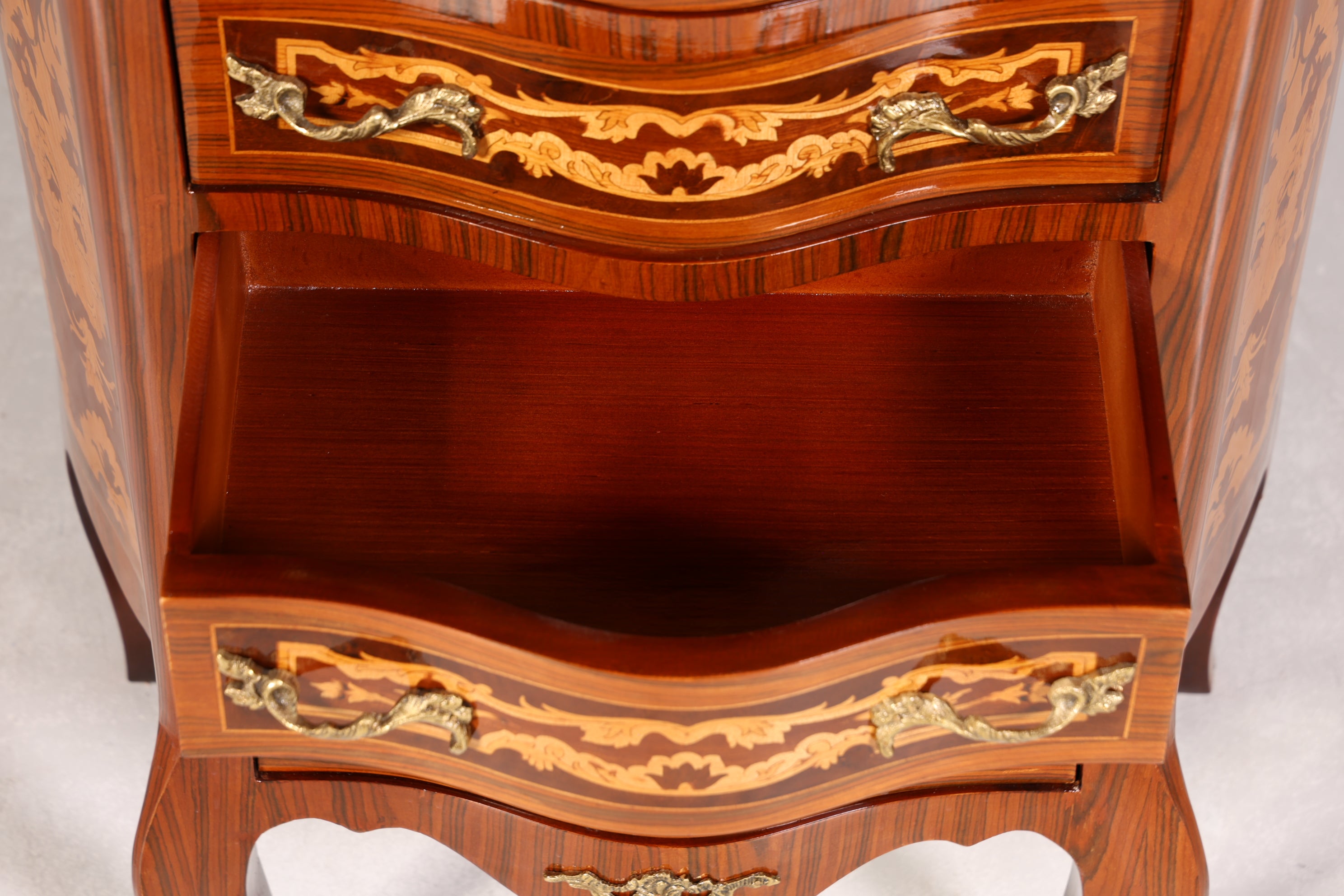 Traumhaftes Barock Stil Louis XV Highboard Intarsien Vertiko Kommode Schubladenkommode