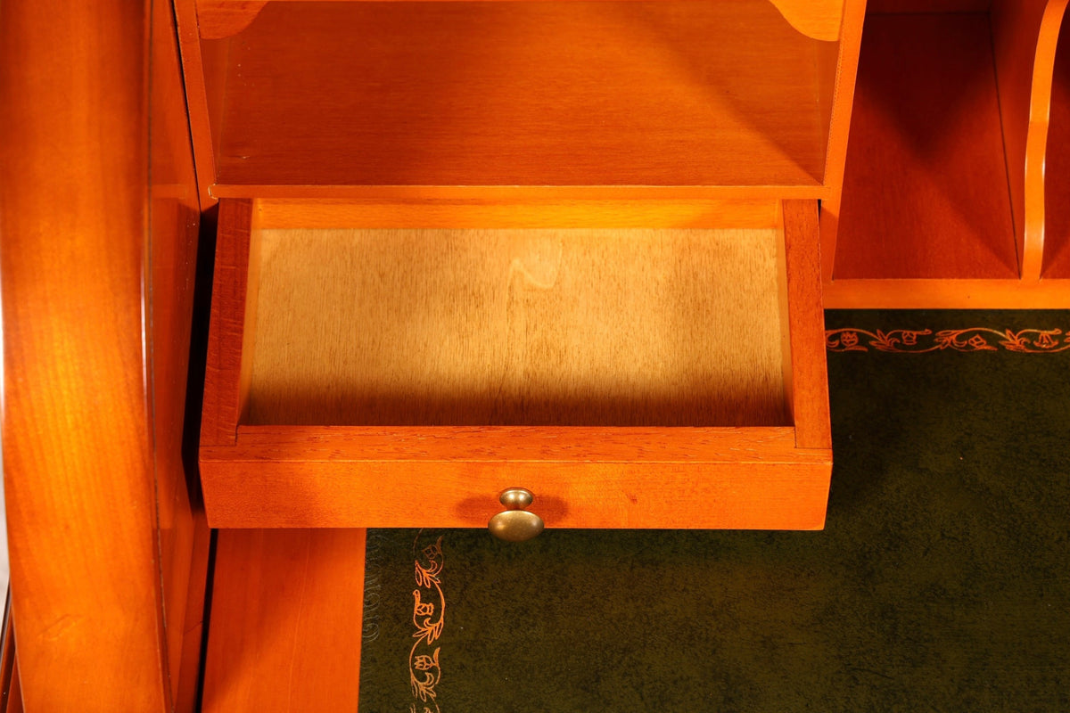 Hauptstadt Möblerei Rollsekretär aus Holz mit offener Schublade und grüner Schreibfläche im Barock Stil