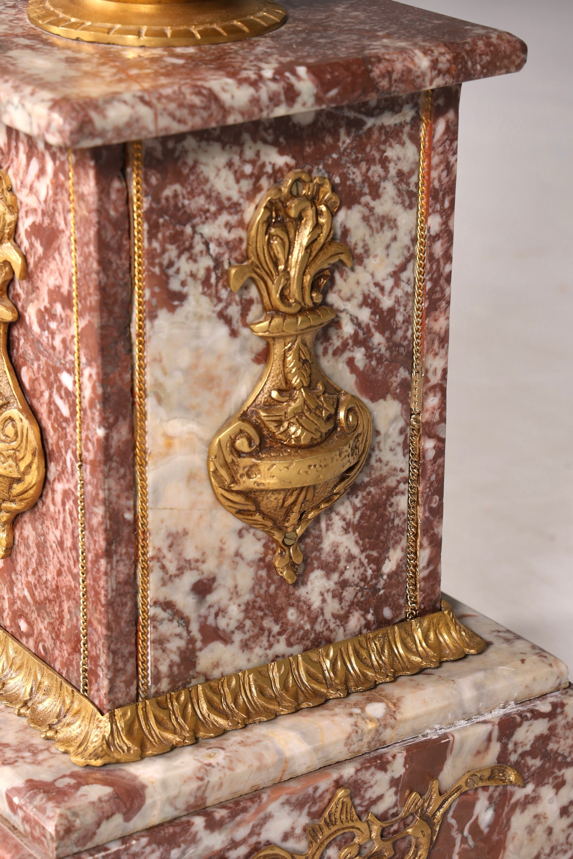 Beautiful Baroque style column with vase, Louis XV marble natural stone flower column, pedestal, shelf