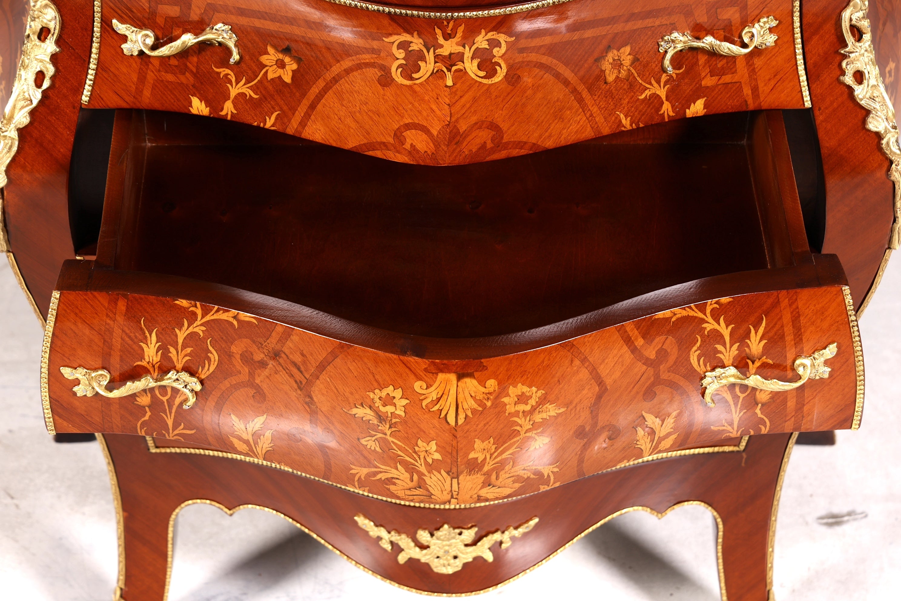 Wunderschöne Bauchige Barock Kommode Messing Marmor Louis XV Sideboard Antik Stil