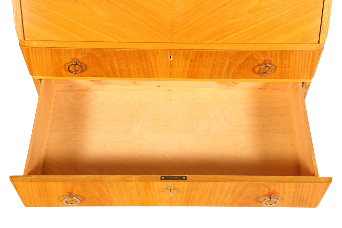 Schlichter Mid Century Sekretär Vintage Schreibmöbel echt Holz Kommode Retro Office Secretary