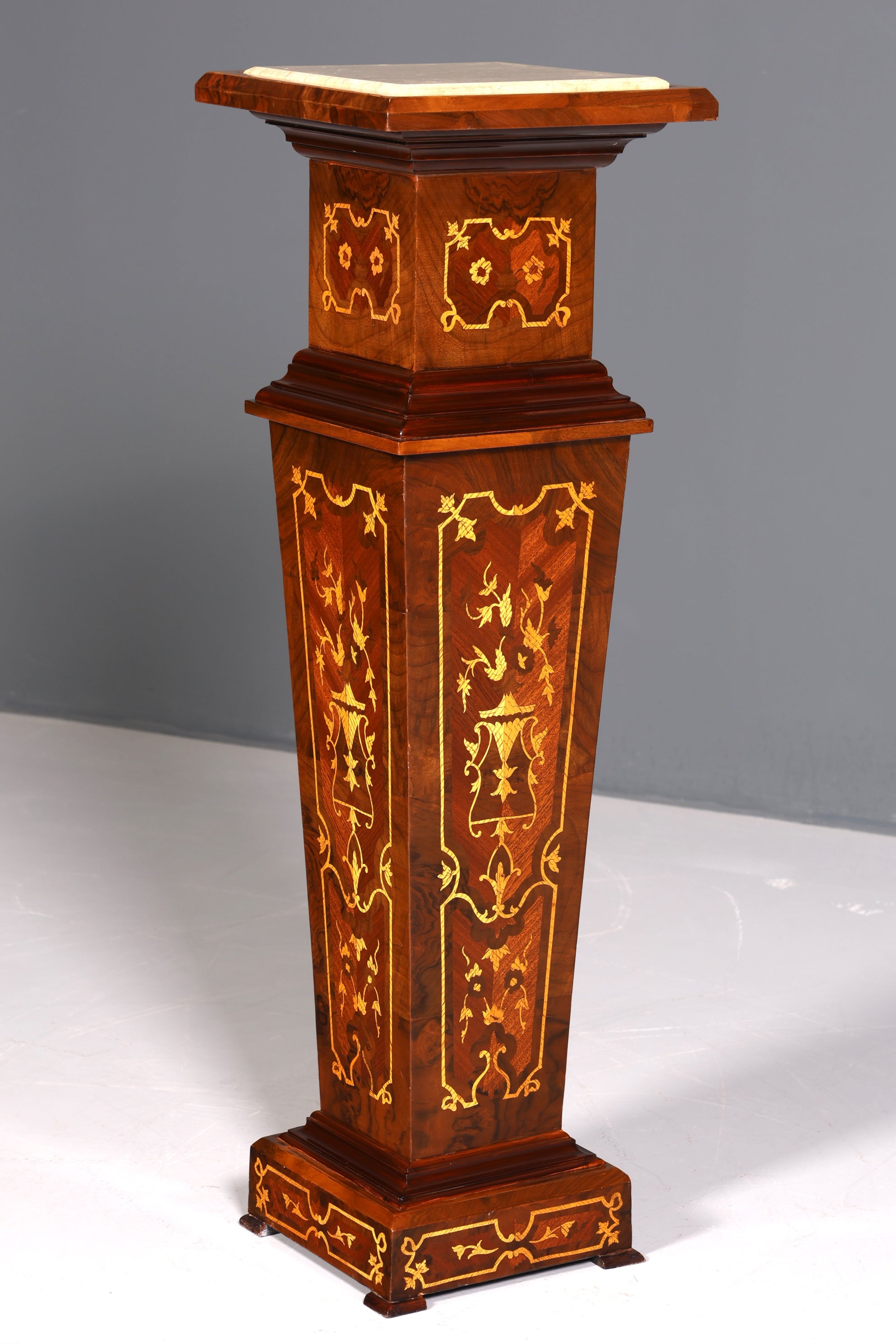 Elegant Baroque style column, Louis XV flower column, natural stone marble inlays, shelf, table