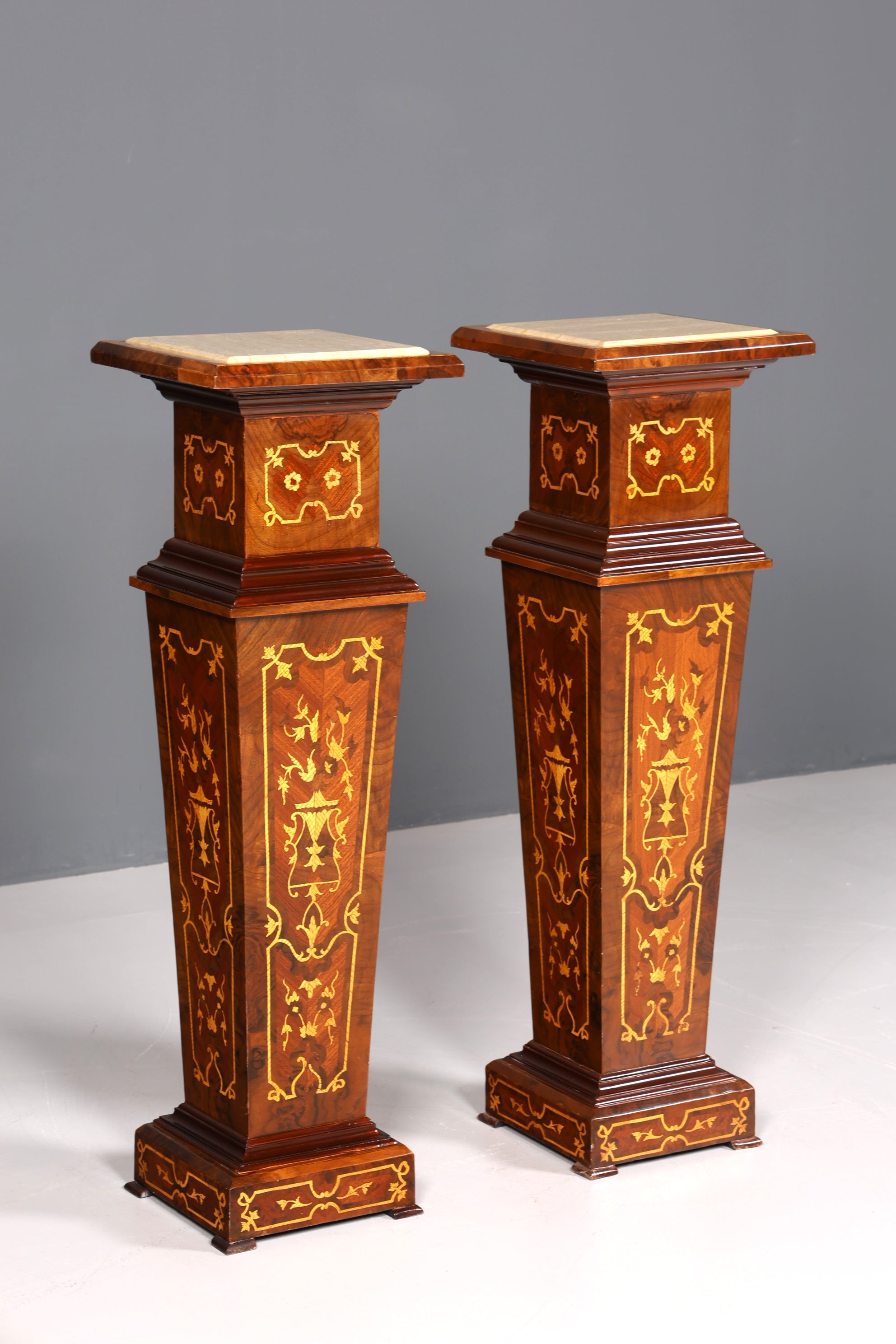 Elegant Baroque style column, Louis XV flower column, natural stone marble inlays, shelf, table